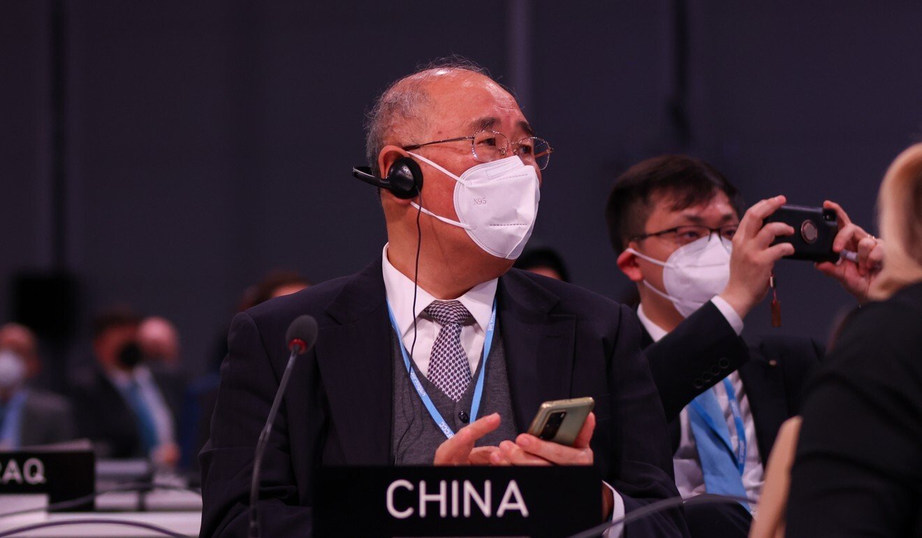 Xie Zhenhua, China’s special envoy for climate change, during the COP26 climate talks in Glasgow on Monday. Photo: Bloomberg