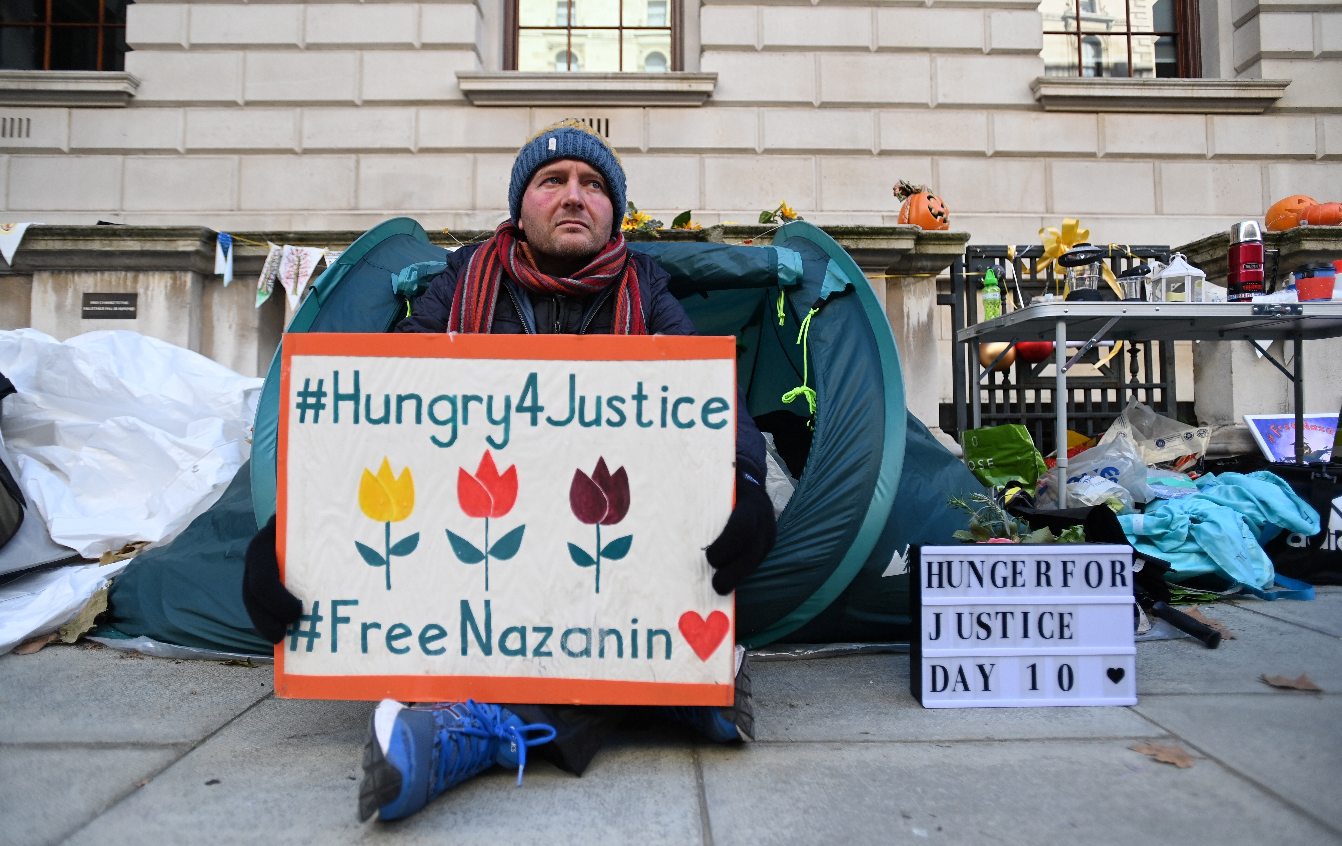 Richard Ratcliffe began a hunger strike outside the Foreign Office in London some two weeks ago. Photo: EPA-EFE