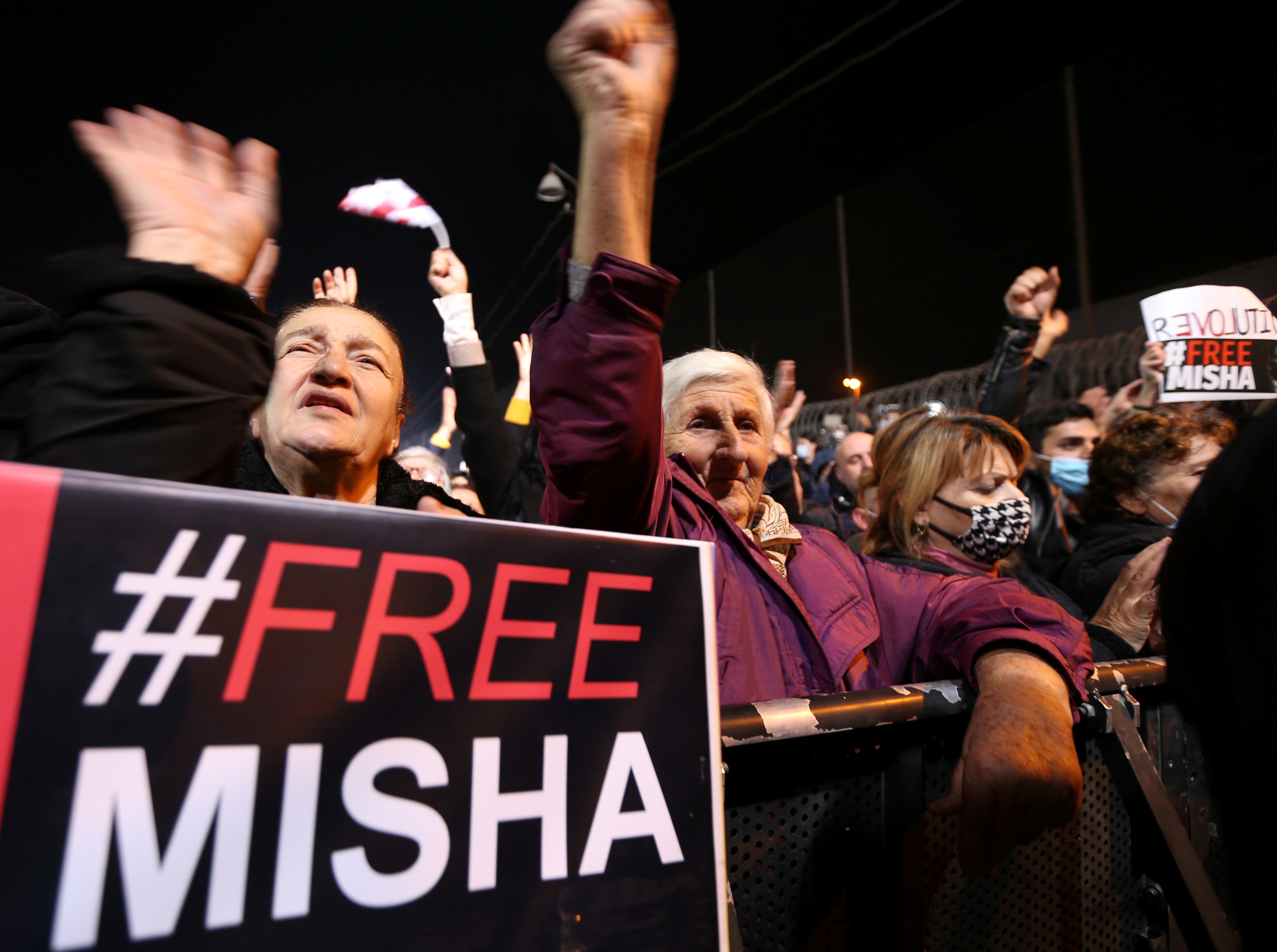 Opposition supporters take part in a rally to demand the release of jailed former Georgian President Mikheil Saakashvili in Rustavi, Georgia on Saturday. Photo: Reuters