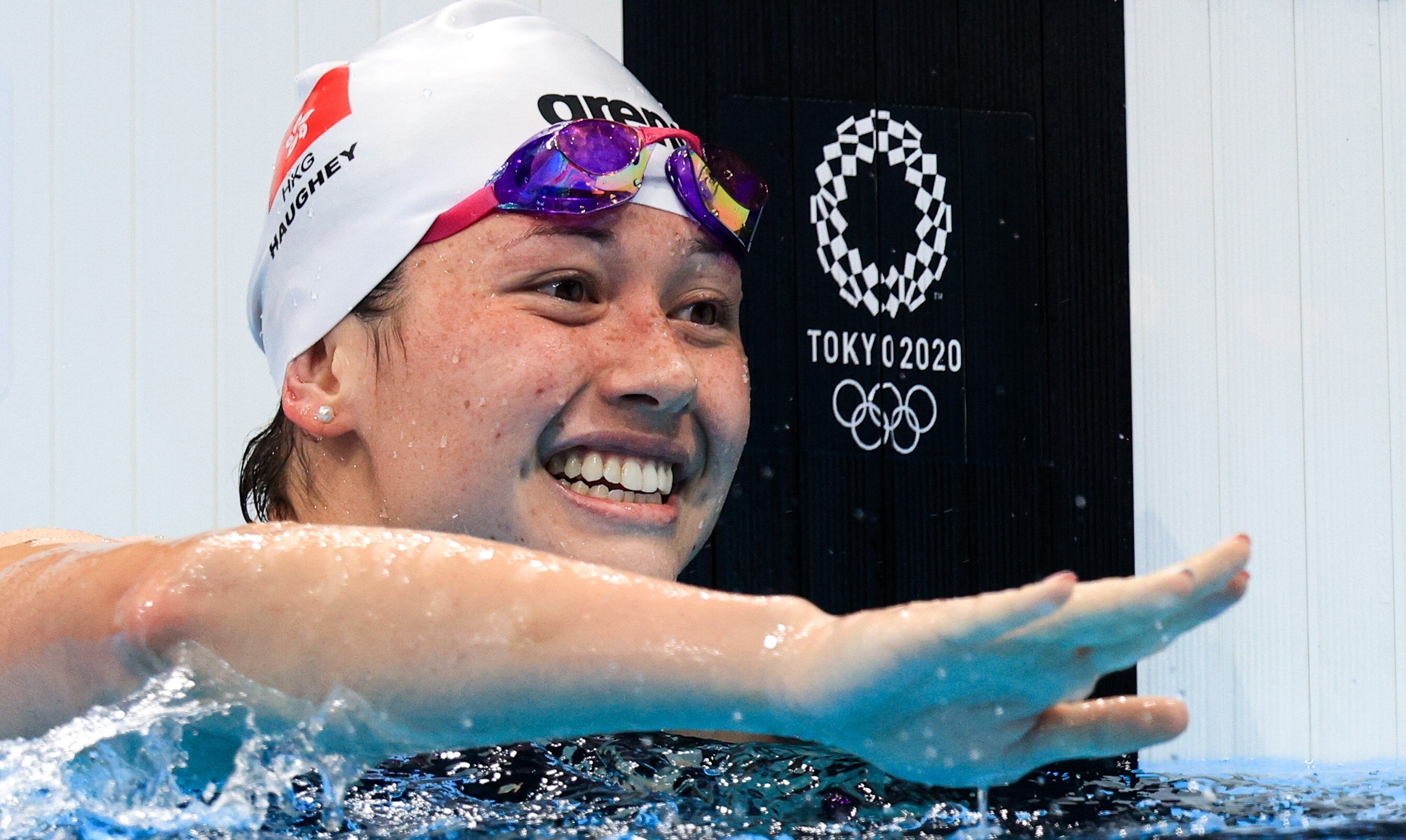 Siobhan Haughey of Hong Kong celebrates as she wins silver in the women’s 200m freestyle final at Tokyo Aquatics Centre during the Tokyo 2020 Olympic Games. Photo: Getty Images