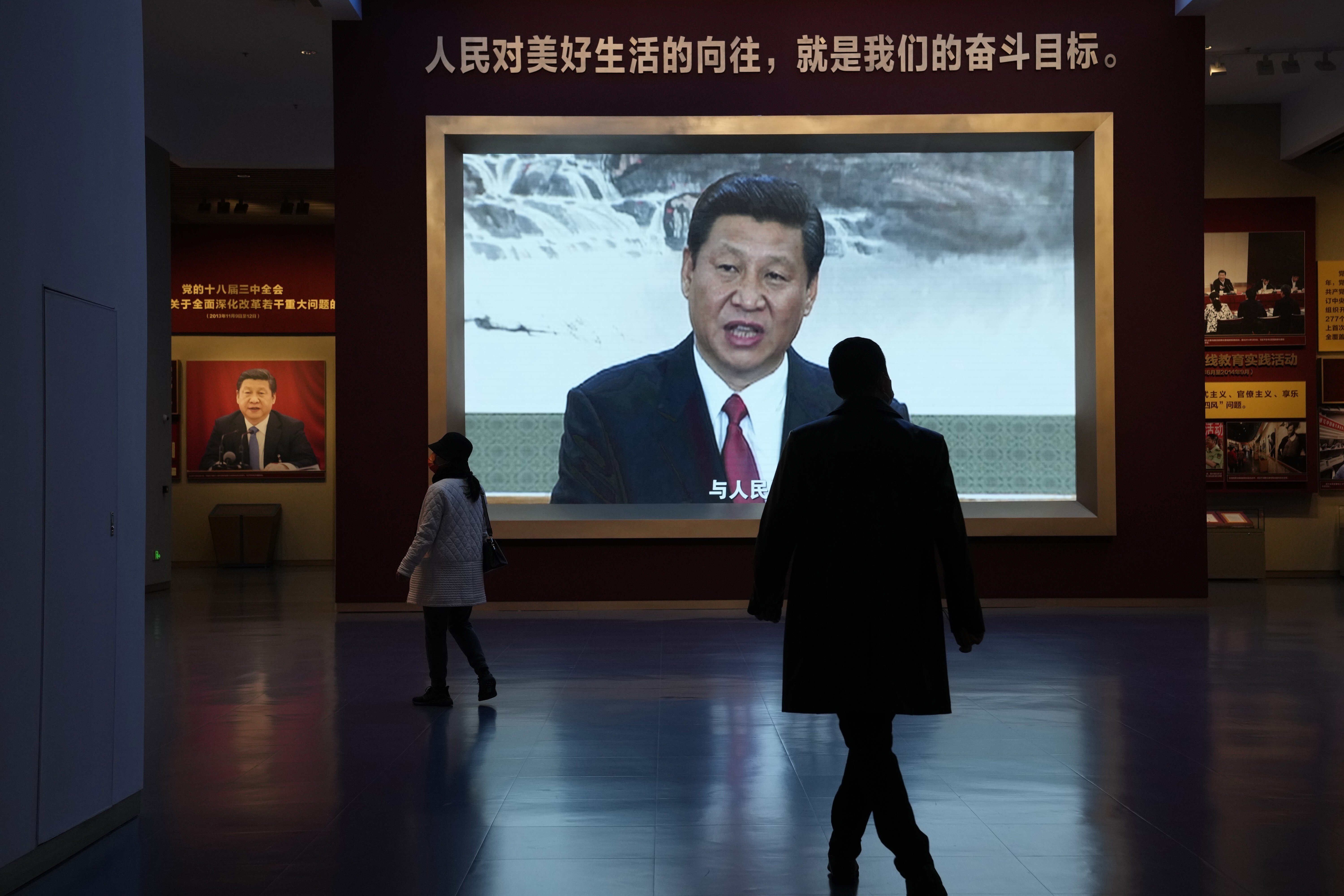 Chinese President Xi Jinping on a screen at the Museum of the Communist Party of China in Beijing, China, on Friday. Photo: AP