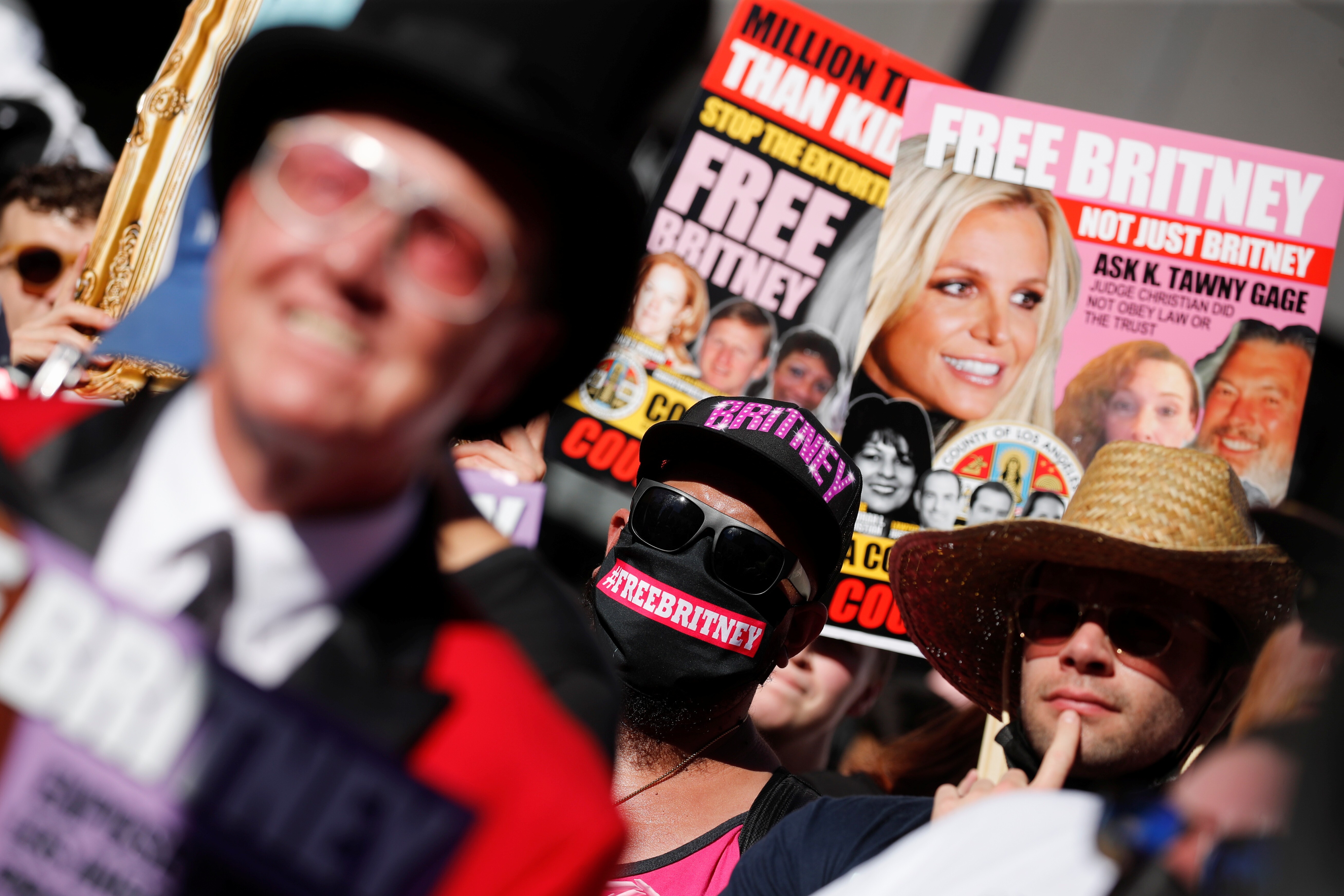 Supporters of singer Britney Spears gather outside the Stanley Mosk Courthouse in Los Angeles on Friday. Photo: Reuters
