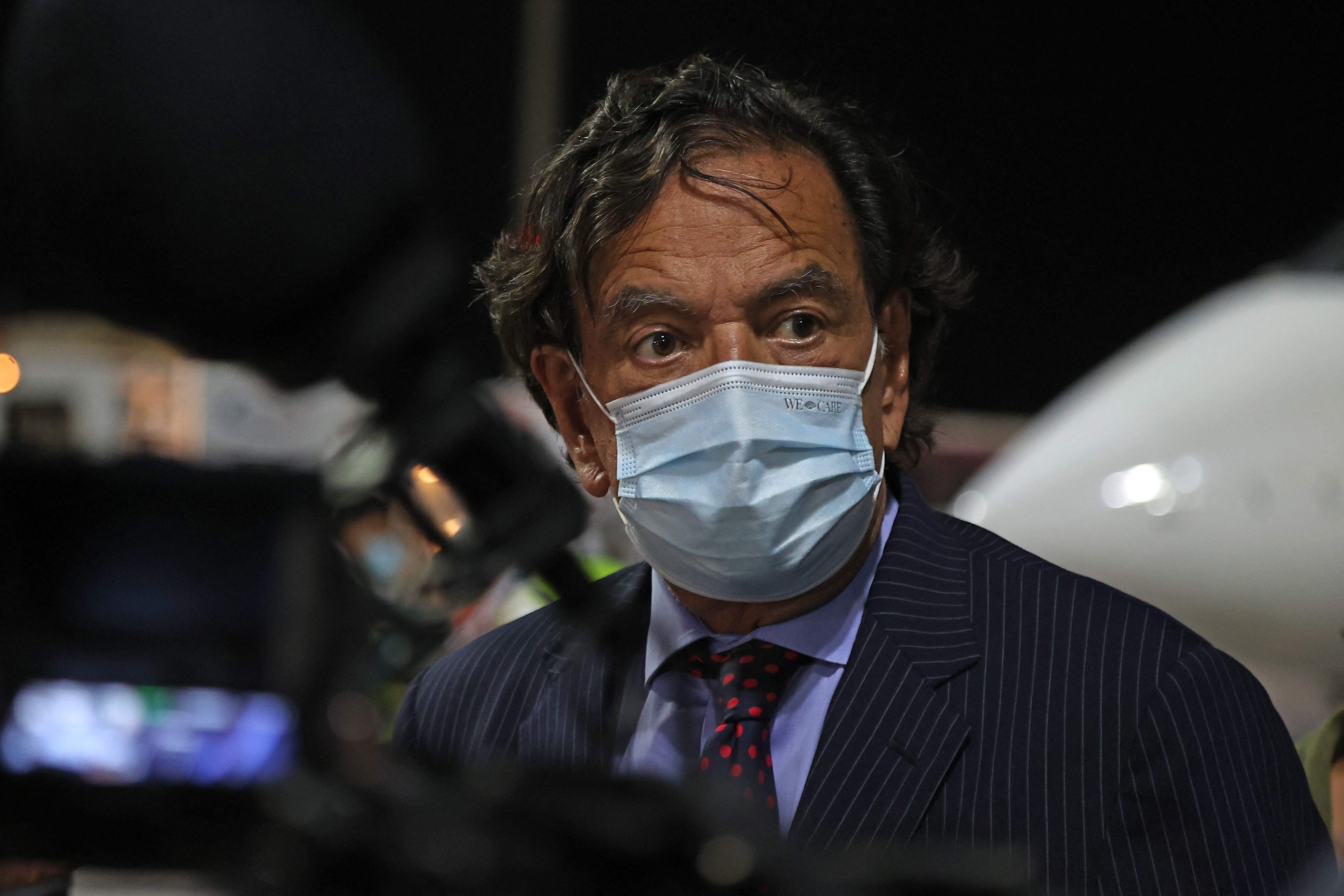 Former US diplomat Bill Richardson speaks to the media at Hamad International Airport in Qatar on Monday. Photo: AFP