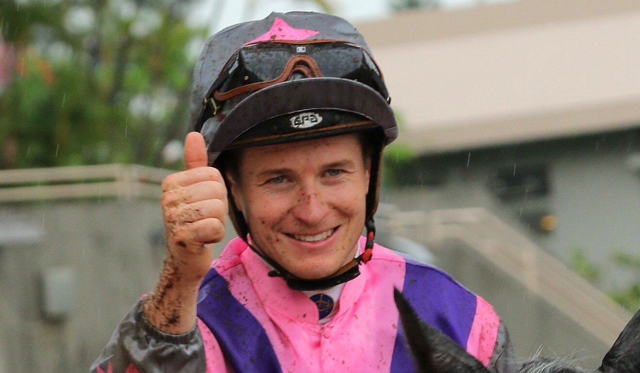 James McDonald enjoys a winner at Sha Tin in 2019.