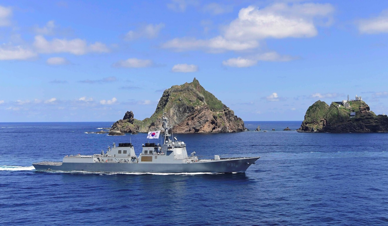 South Korea’s navy participates in a military drill near the easternmost islets of Dokdo. File photo: AFP