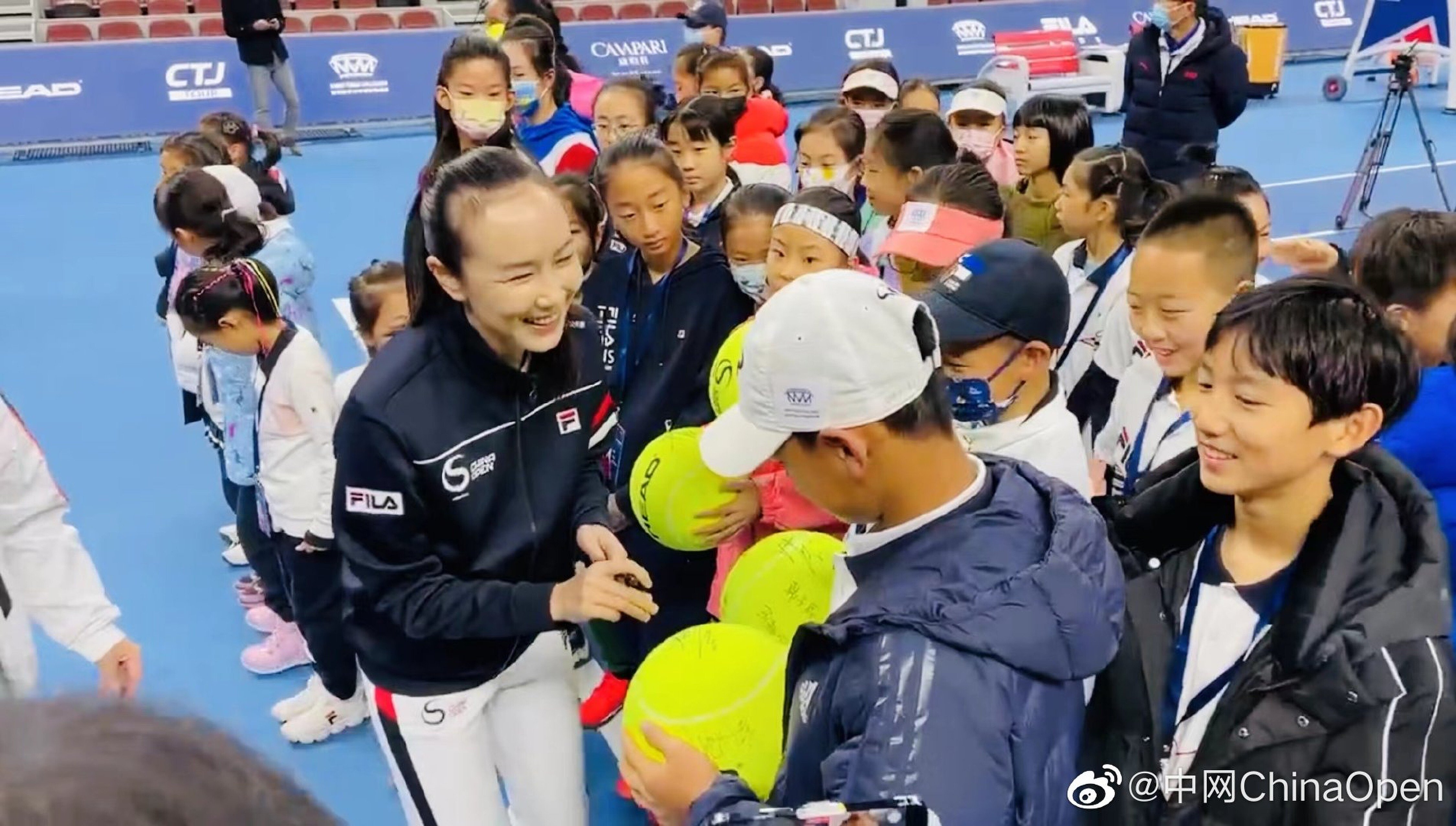 Former tennis player Peng Shuai appears at a junior tennis event in Beijing on Sunday, according to photos posted by organisers. Photo: Weibo