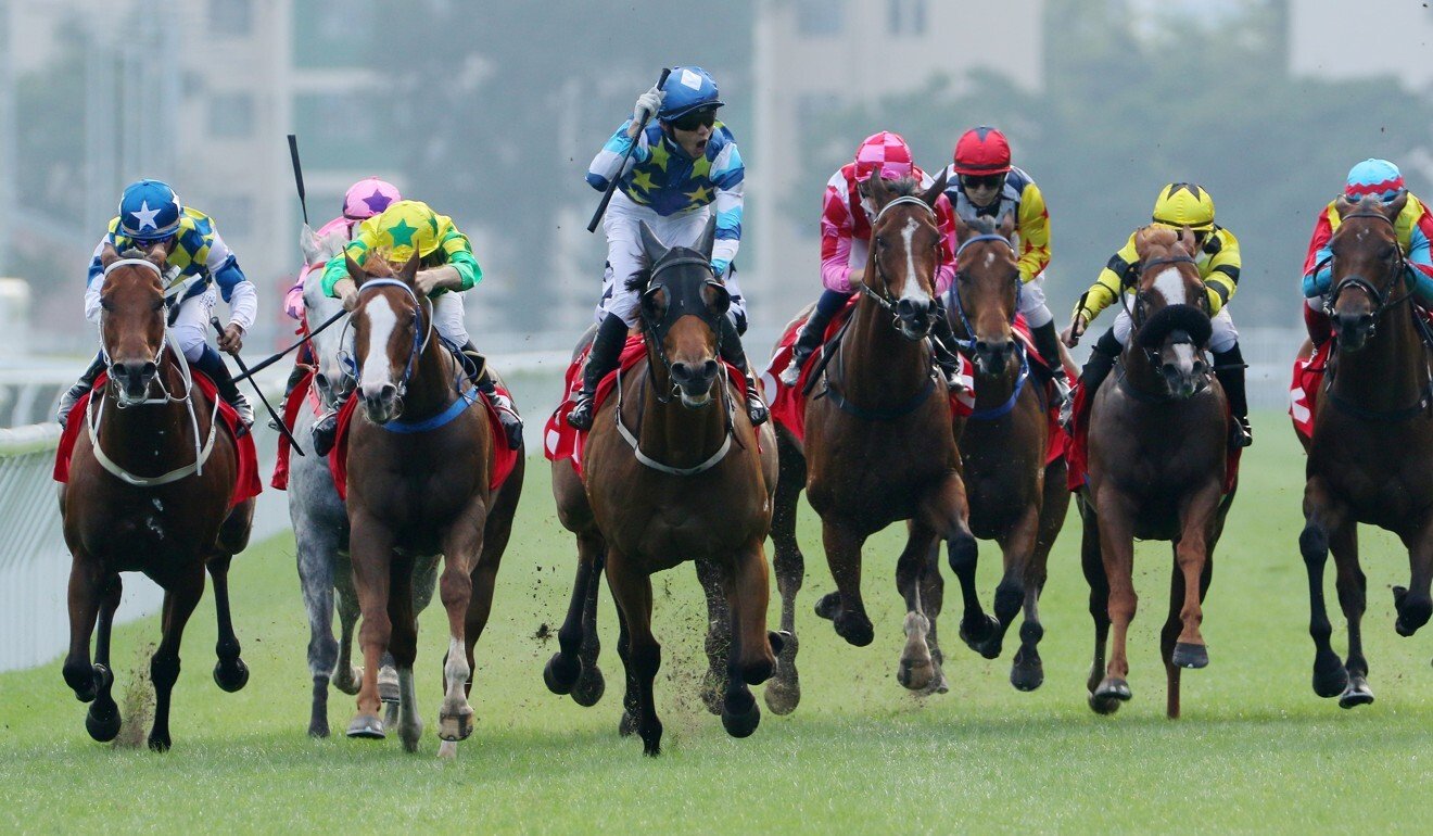 Jerry Chau stands up in the irons as Lucky Patch prevails.