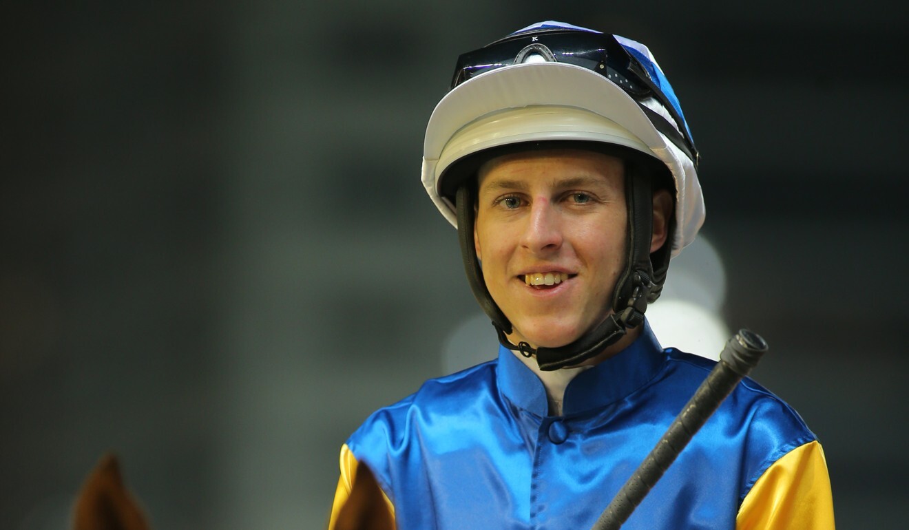 Damian Lane enjoys a win at Happy Valley in 2016.