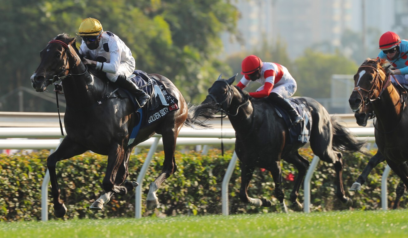 Golden Sixty kicks clear of his rivals in the Hong Kong Mile.