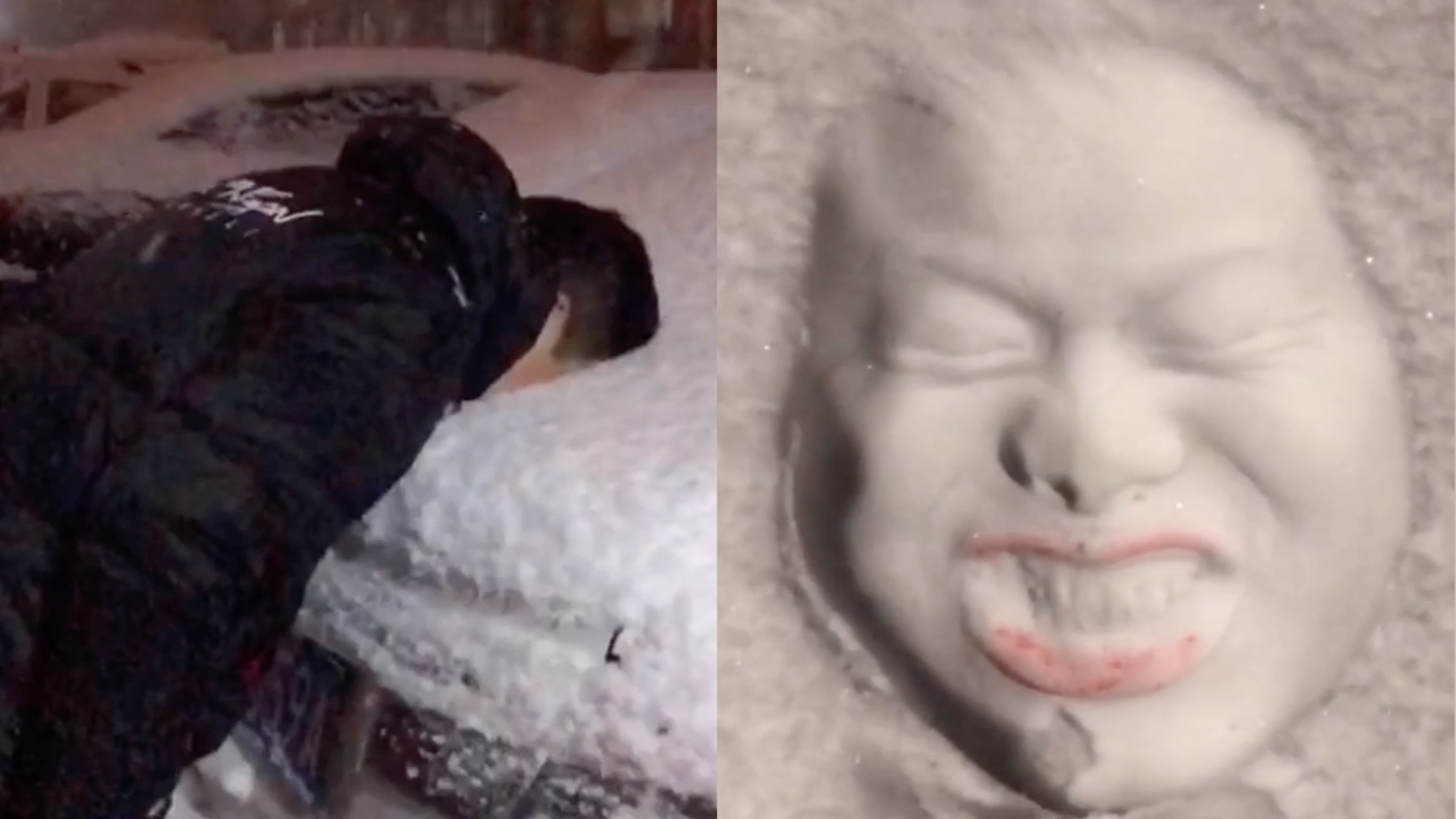 Chinese man dunks his head into snow to create face prints