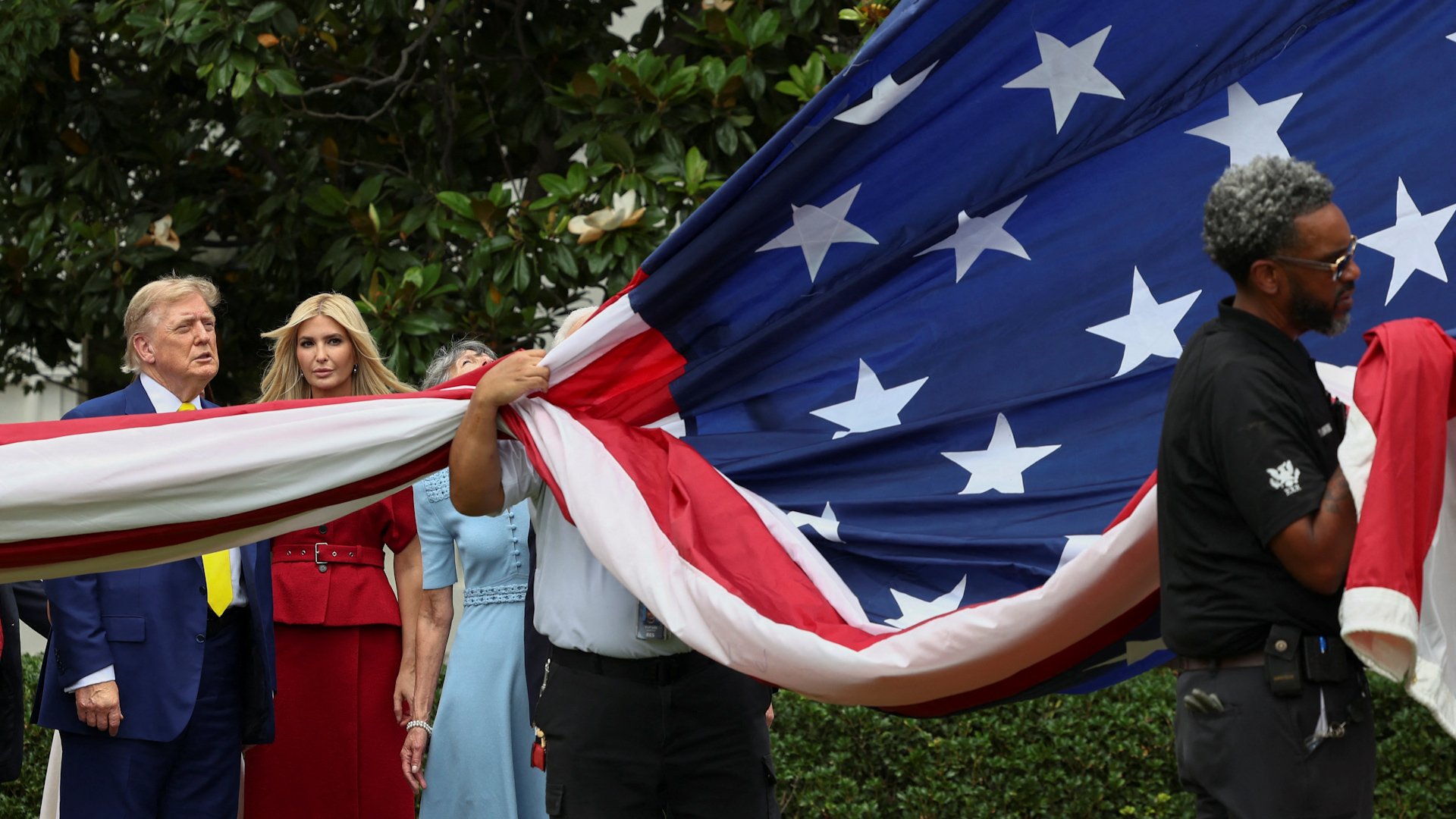 ‘Best in the world’: Trump shows off new giant flagpoles at the White House