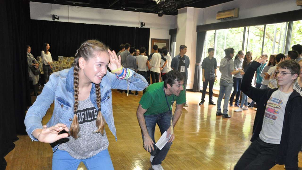 Students at FIS let go of their inhibitions and become more confident actors.