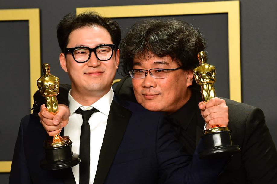 'Parasite' writers Han Jin-won (left) and Bong Joon-ho. The film won Best Director, Best Movie, Best Script and Best International Film this year.