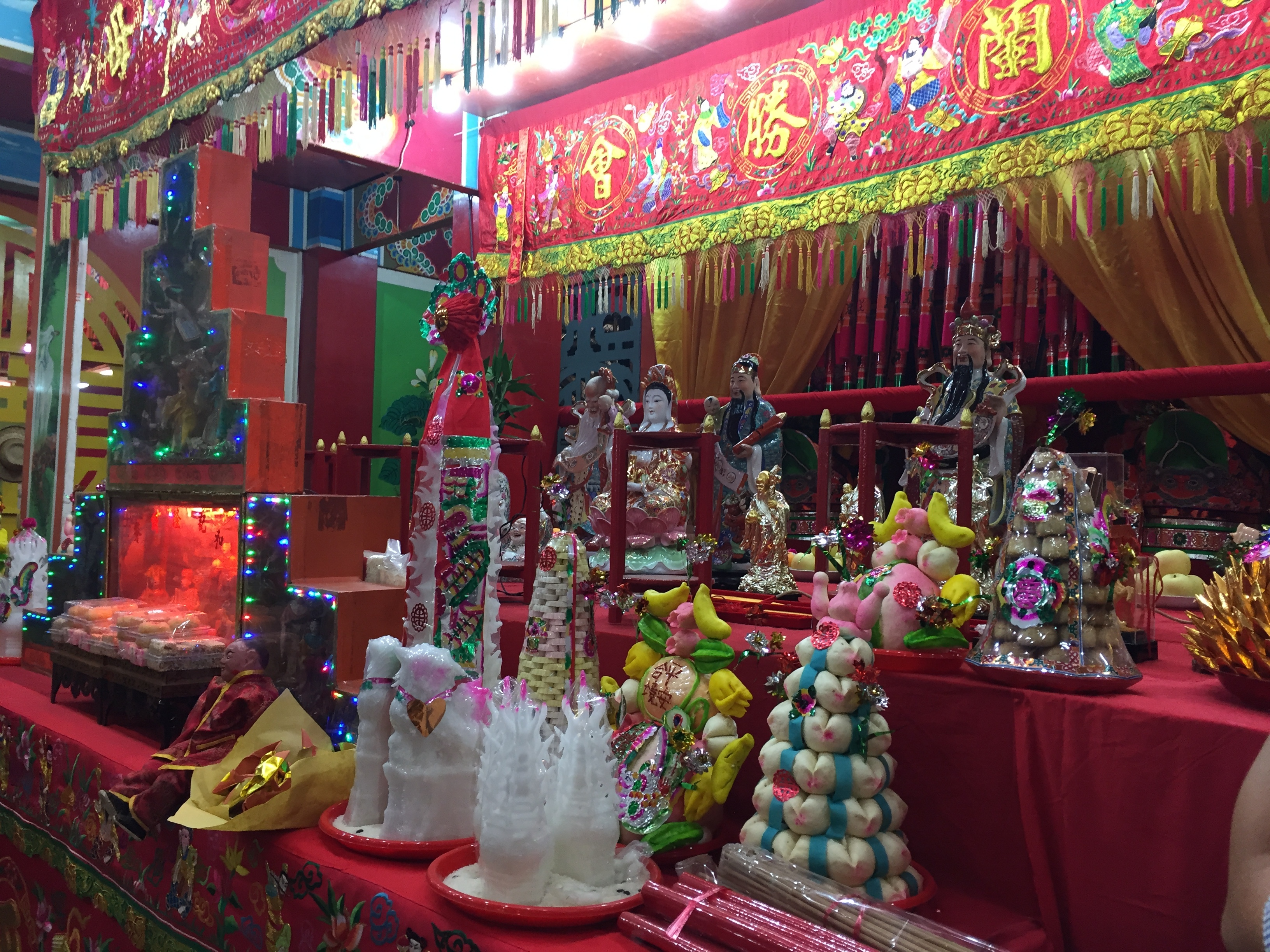 Traditional cakes, fruits, flowers, and incense are offered to the gods to ask them to ease all suffering.