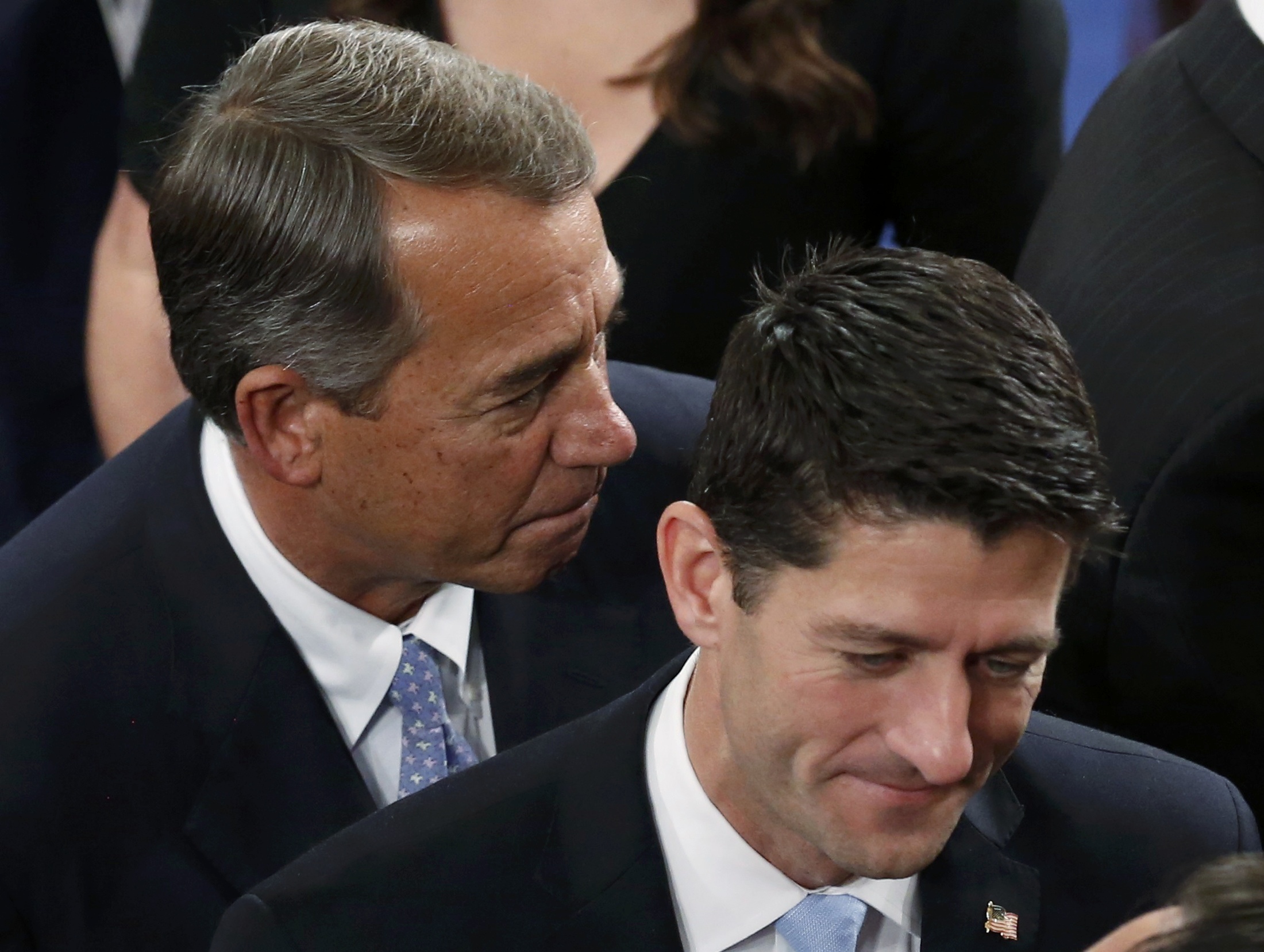 Hey, do you smell something? Outgoing House speaker John Boehner walks behind Paul Ryan prior to his election to succeed Boehner. Photo: Reuters