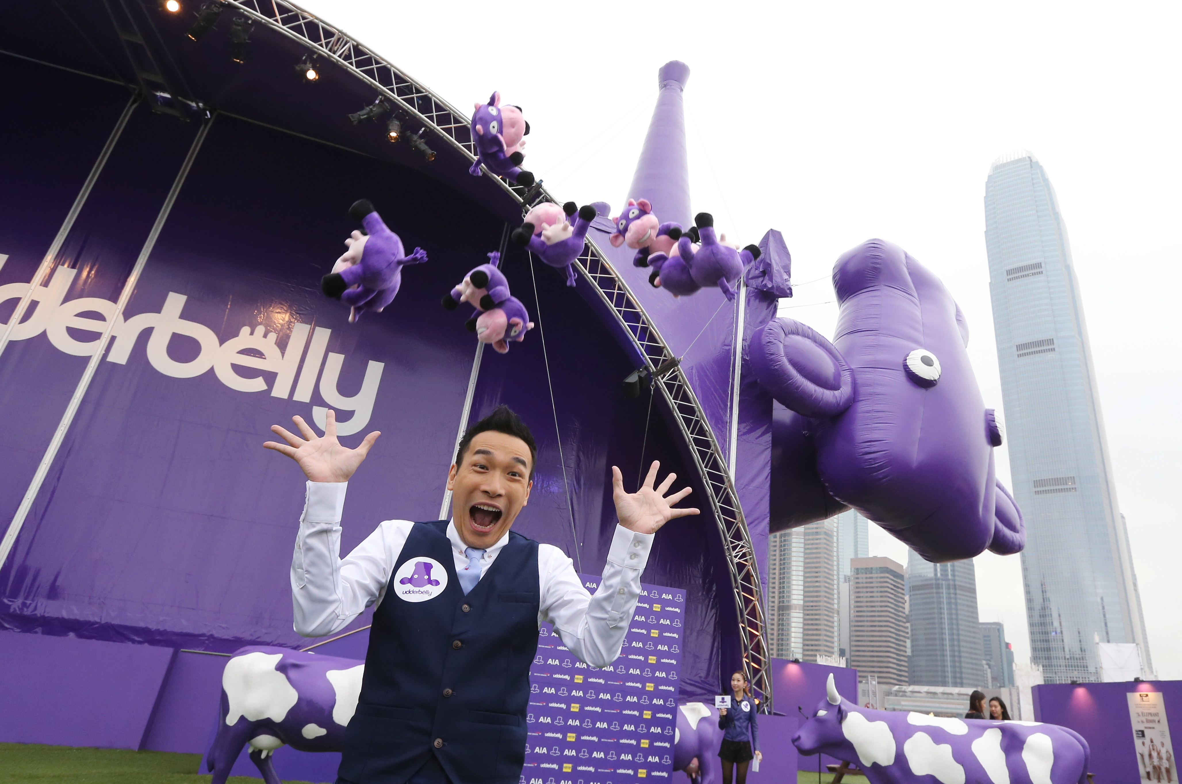 Artist Tyson Chak Hoi-tai in front of Udderbelly theatre during a press preview of Udderbelly Festival in Hong Kong at Tamar. 03DEC15 === SCMP/Felix Wong ===