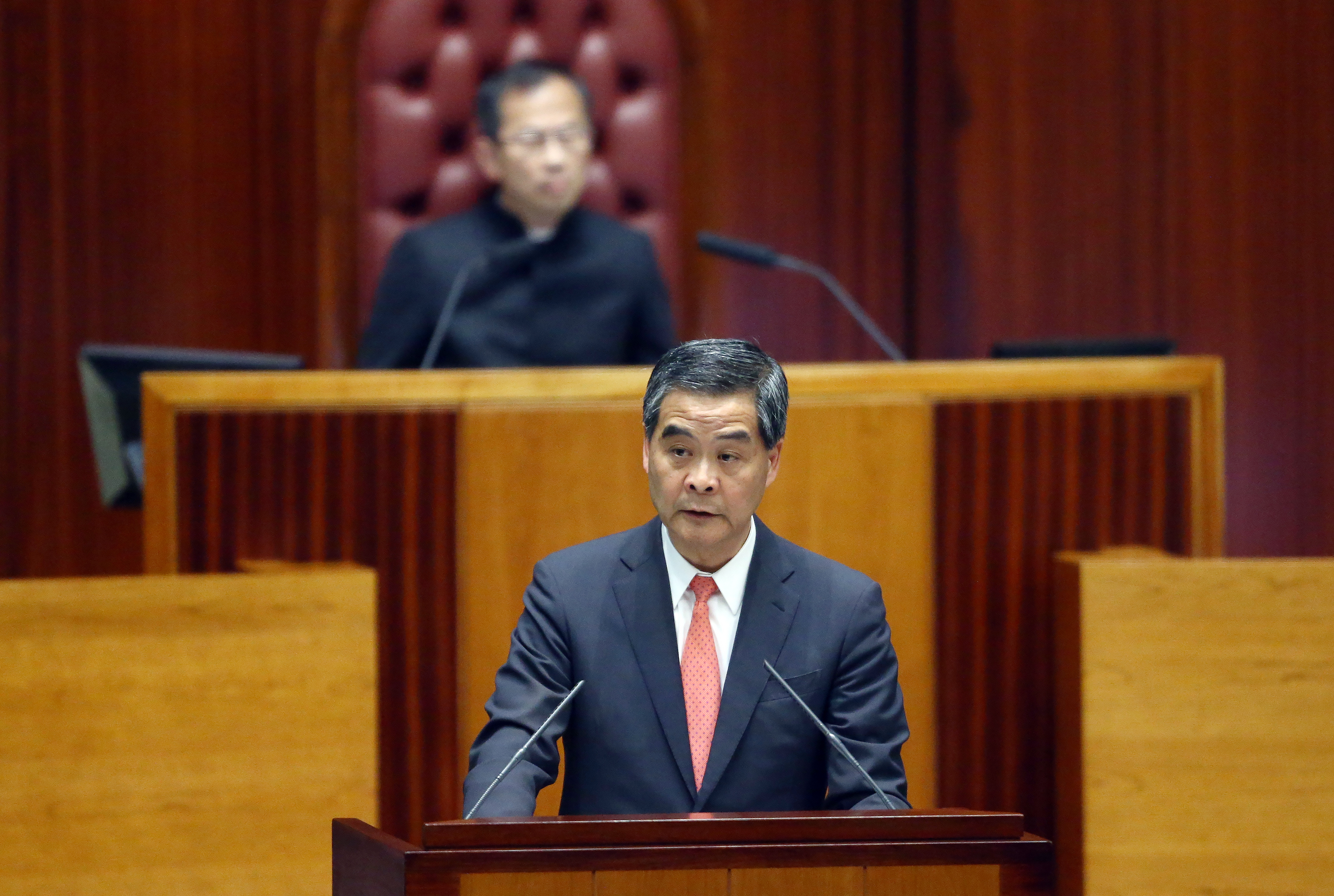 Hong Kong Chief Executive Leung Chun-ying announces his policy address at the Legco Chamber in Tamar. 13JAN16 SCMP/ Sam Tsang