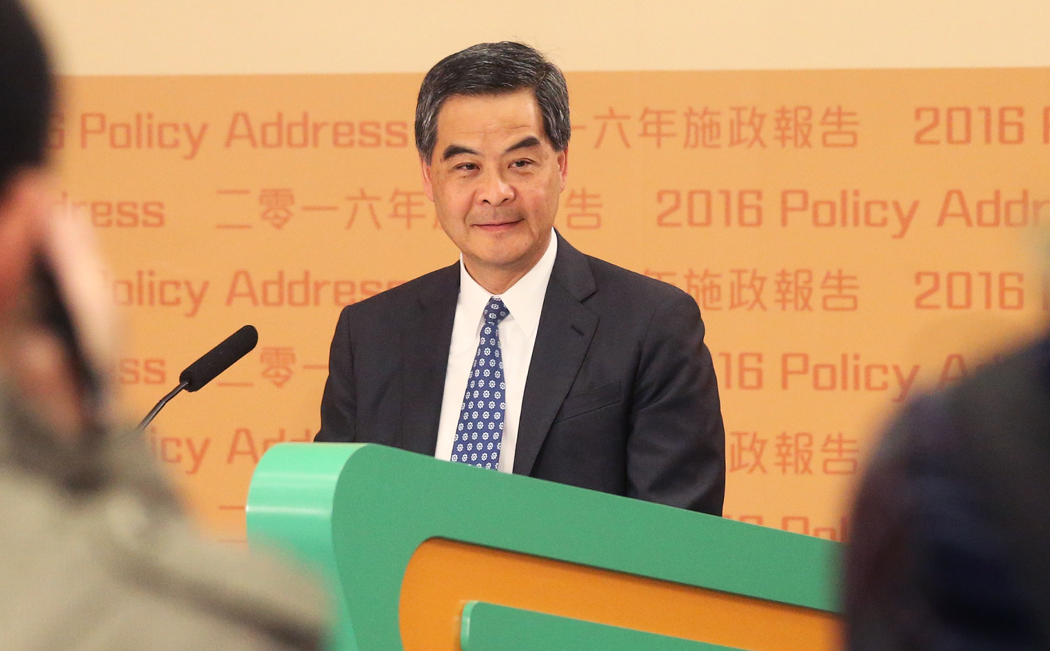 Chief Executive Leung Chun-ying attends phone-in programme at Central Government Office.SCMP/K. Y. Cheng