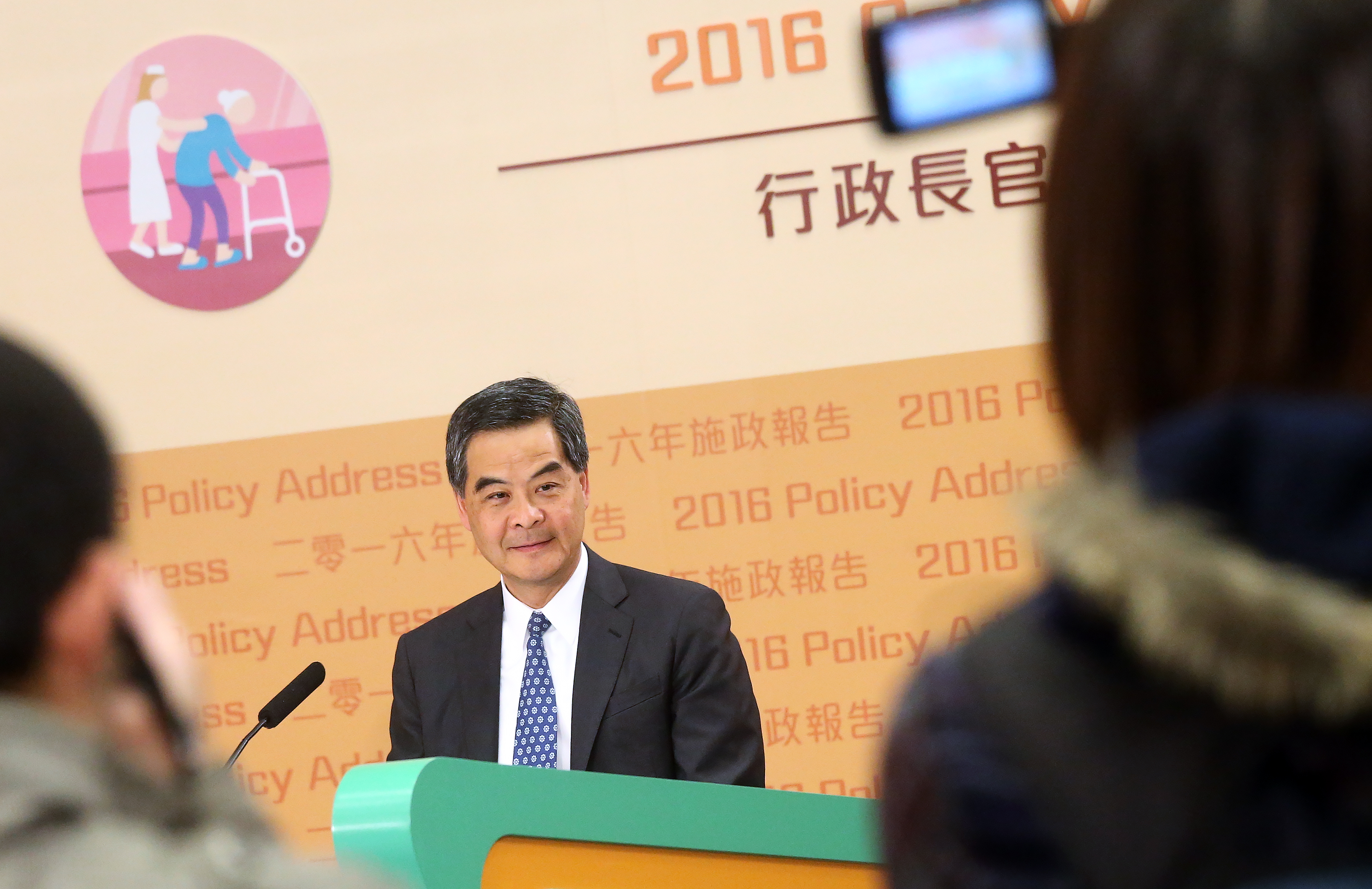 Chief Executive Leung Chun-ying attends phone-in programme at Central Government Office. 14JAN16 SCMP/ K. Y. Cheng