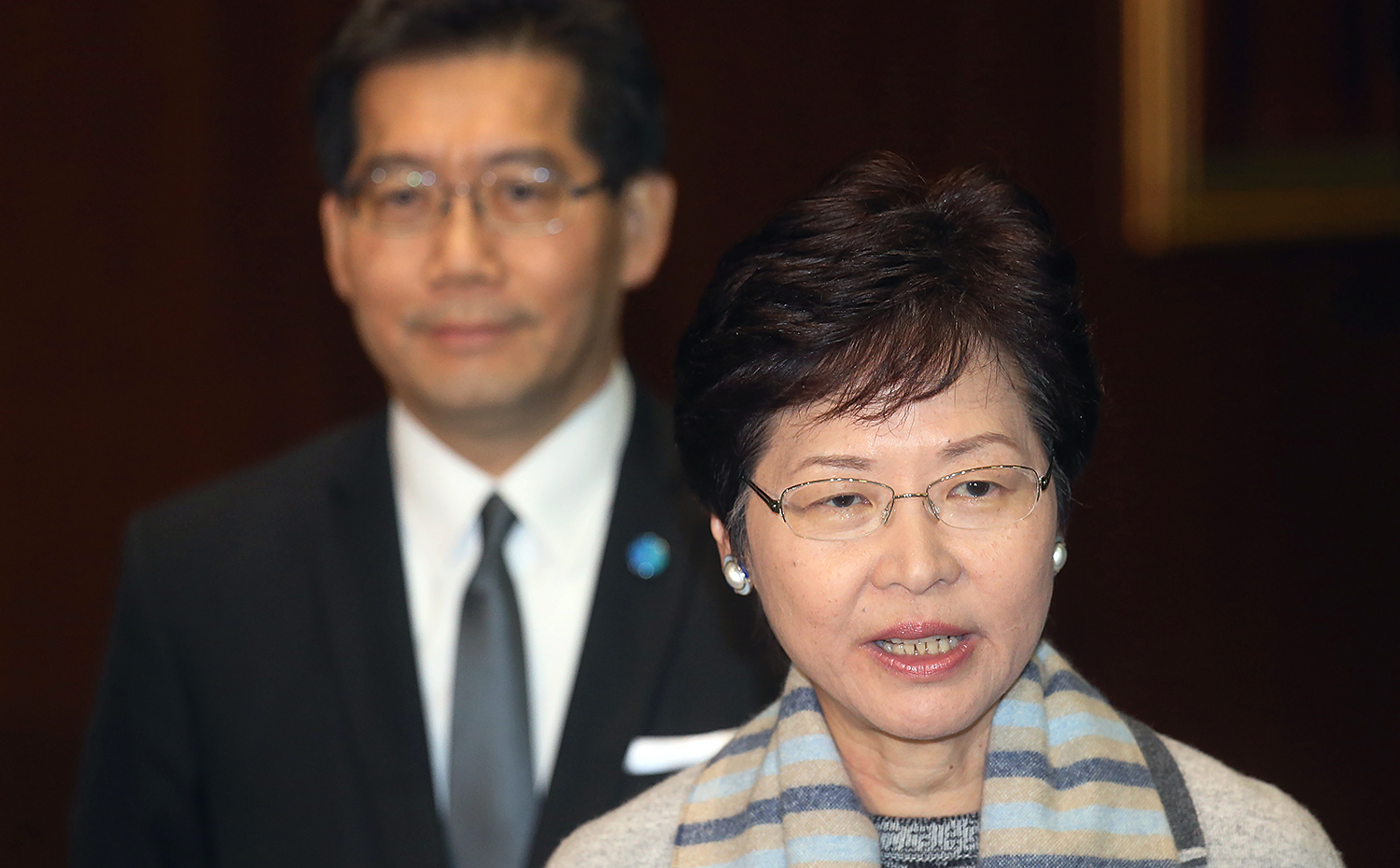 Hong Kong Chief Secretary Carrie Lam Cheng Yuet-Ngor meets Legco president Jasper Tsang Yok-sing to discuss meeting arrangements for the controversial copyright bill at the Legco Complex in Tamar. 27JAN16 SCMP/ David Wong