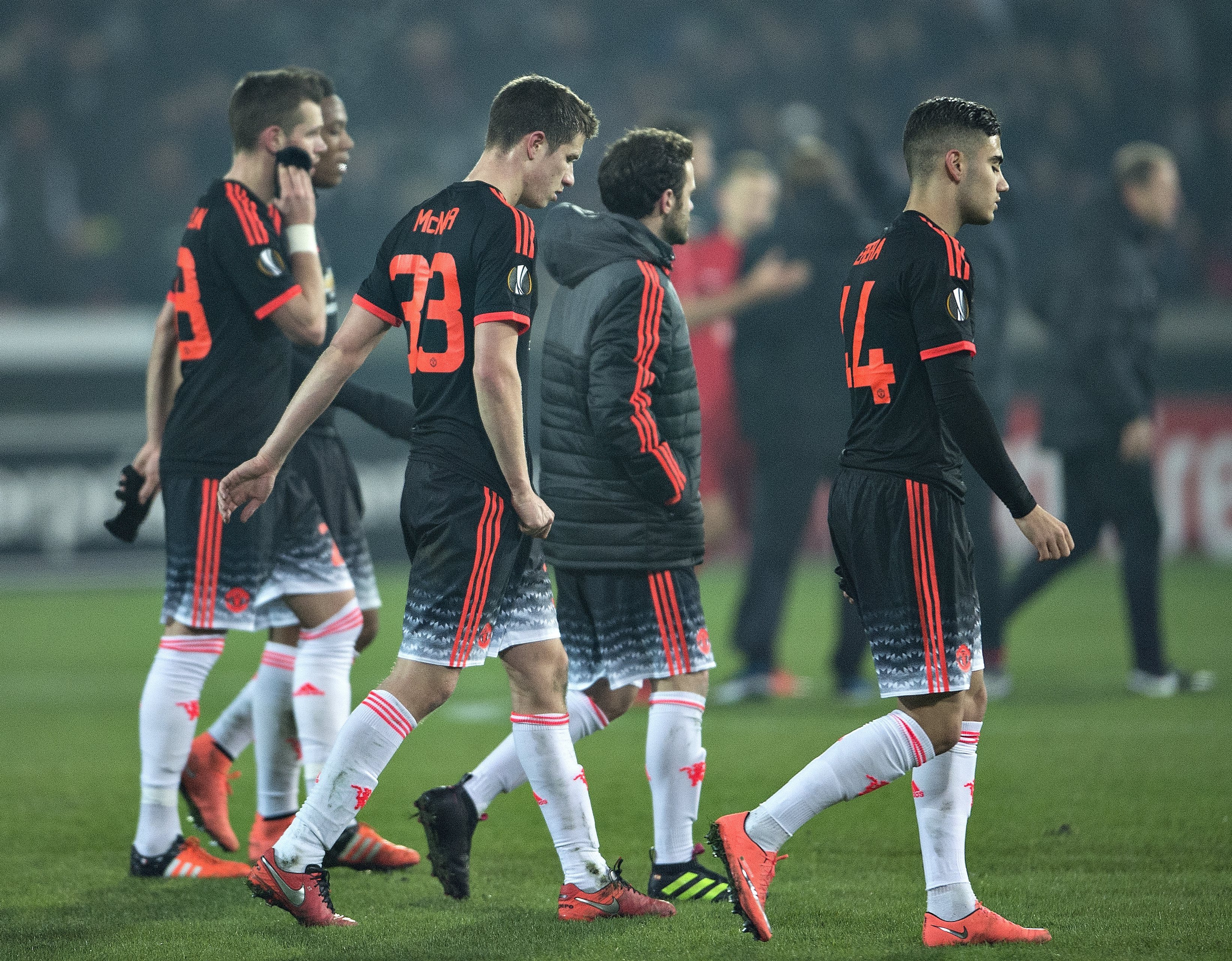 Manchester United players were dejected after another poor result. This time going down to Danish outfit Midtjylland. Photo: Reuters