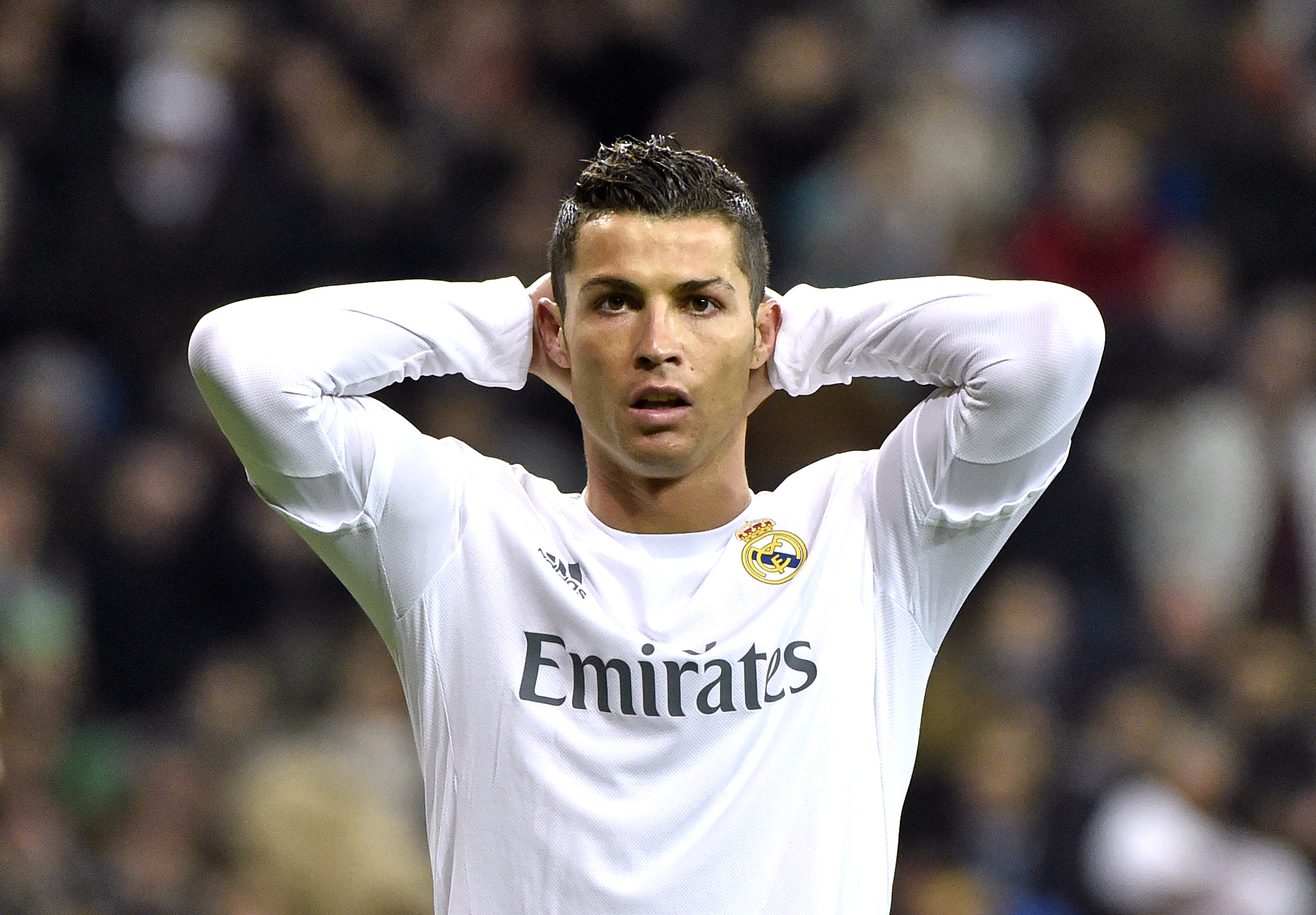 Real Madrid's Cristiano Ronaldo rues a missed chance. Photo: AFP