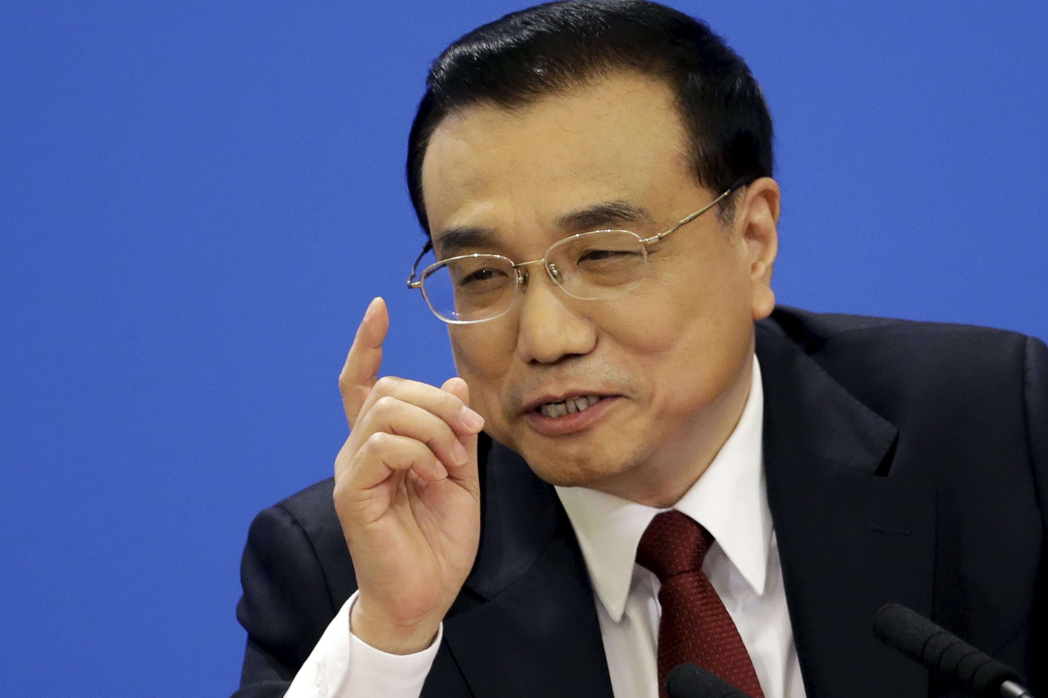 China's Premier Li Keqiang gesturesat during his press conference at the Great Hall of the People in Beijing on Wednesday. Photo: Reuters