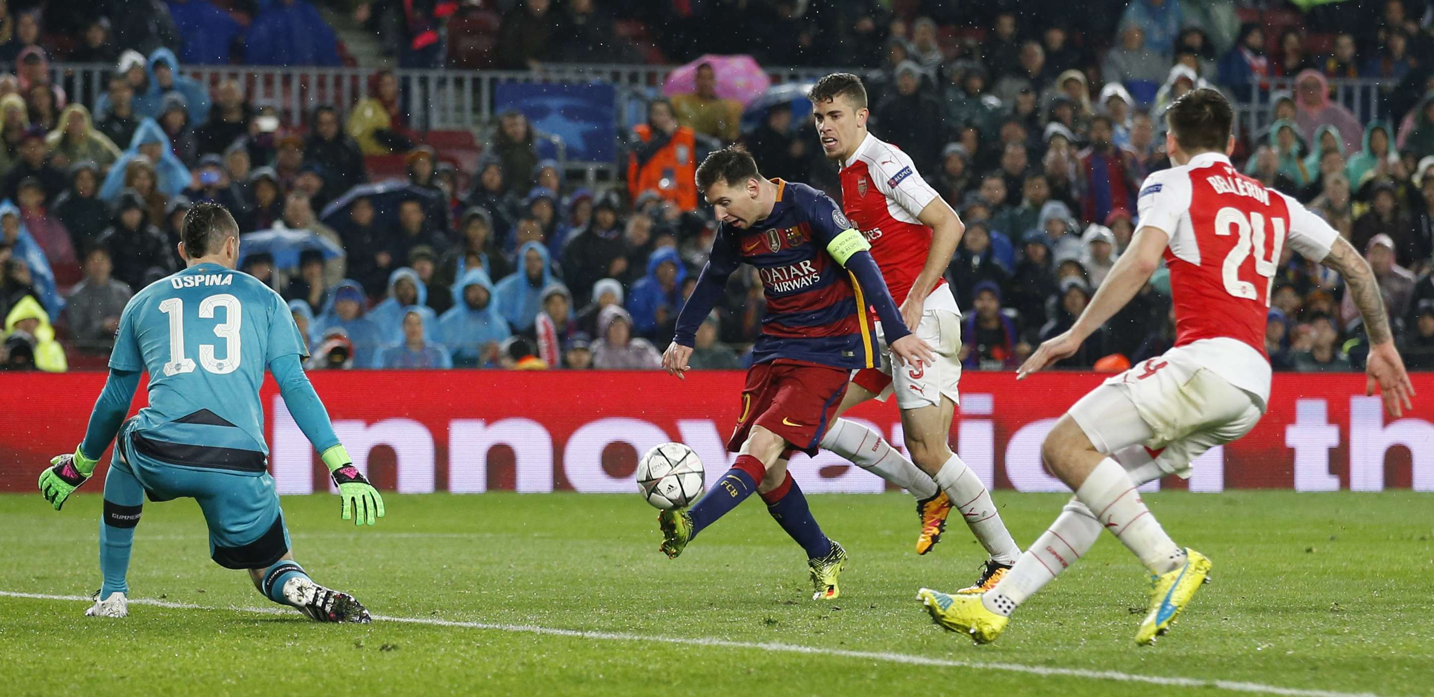 A trademark dinked effort from Argentinean marvel Lionel Messi left Arsenal boss purring. Photo: Reuters