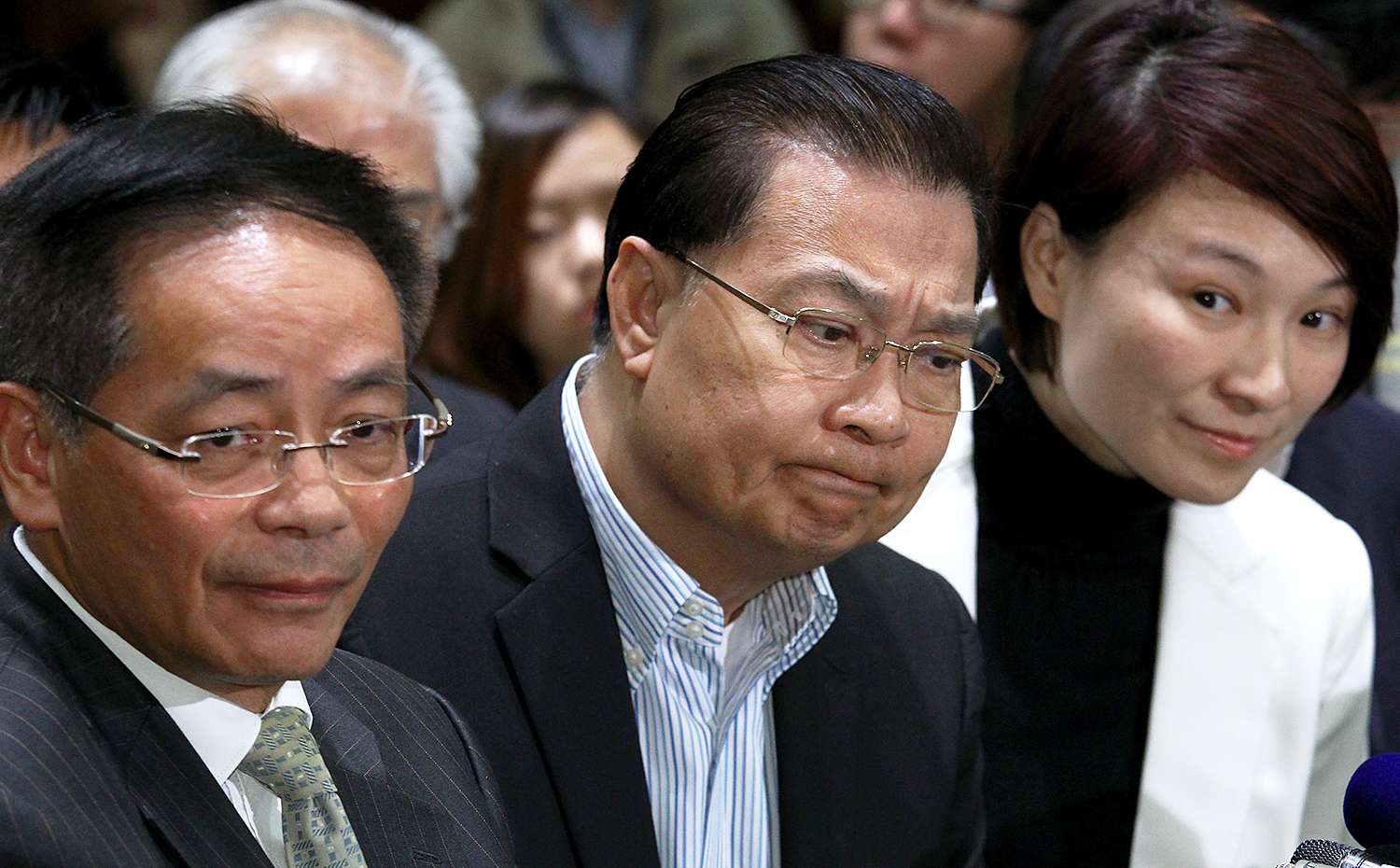 DAB members (left to right) Ip Kwok-him, Tam Yiu-chung and Starry Lee Wai-king. Photo: Dickson Lee