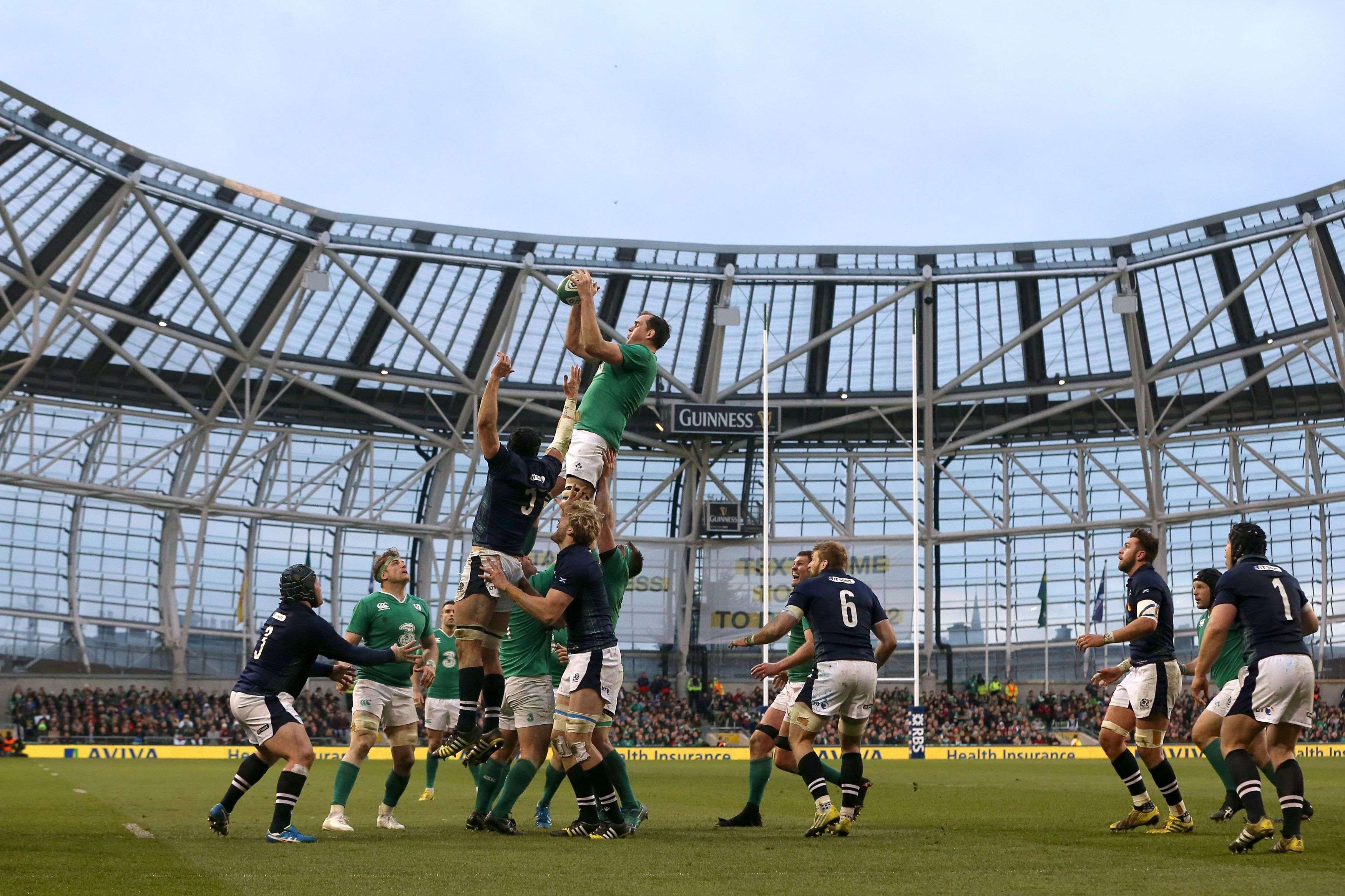 Ireland's Devin Toner wins a lineout against Scotland. Photo: AP