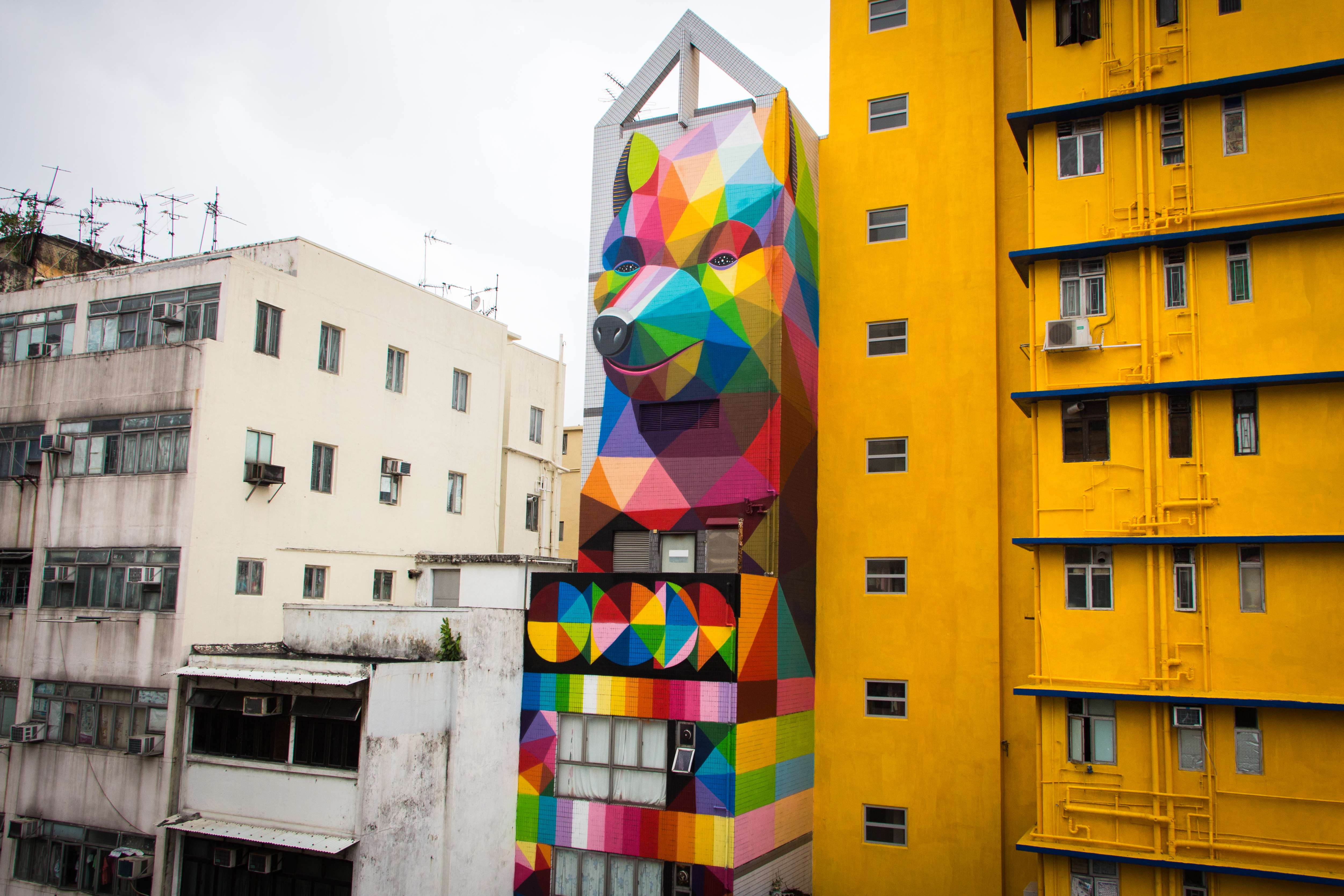 A building owned by Jackaline Chow at 180 Tai Nan Street, Sham Shui Po and painted by Okuda from Spain for the HKwalls event. ‘I love beautiful things,’ says Chow of the decision to donate the builiding for the festival. Photos: Tessa Chan