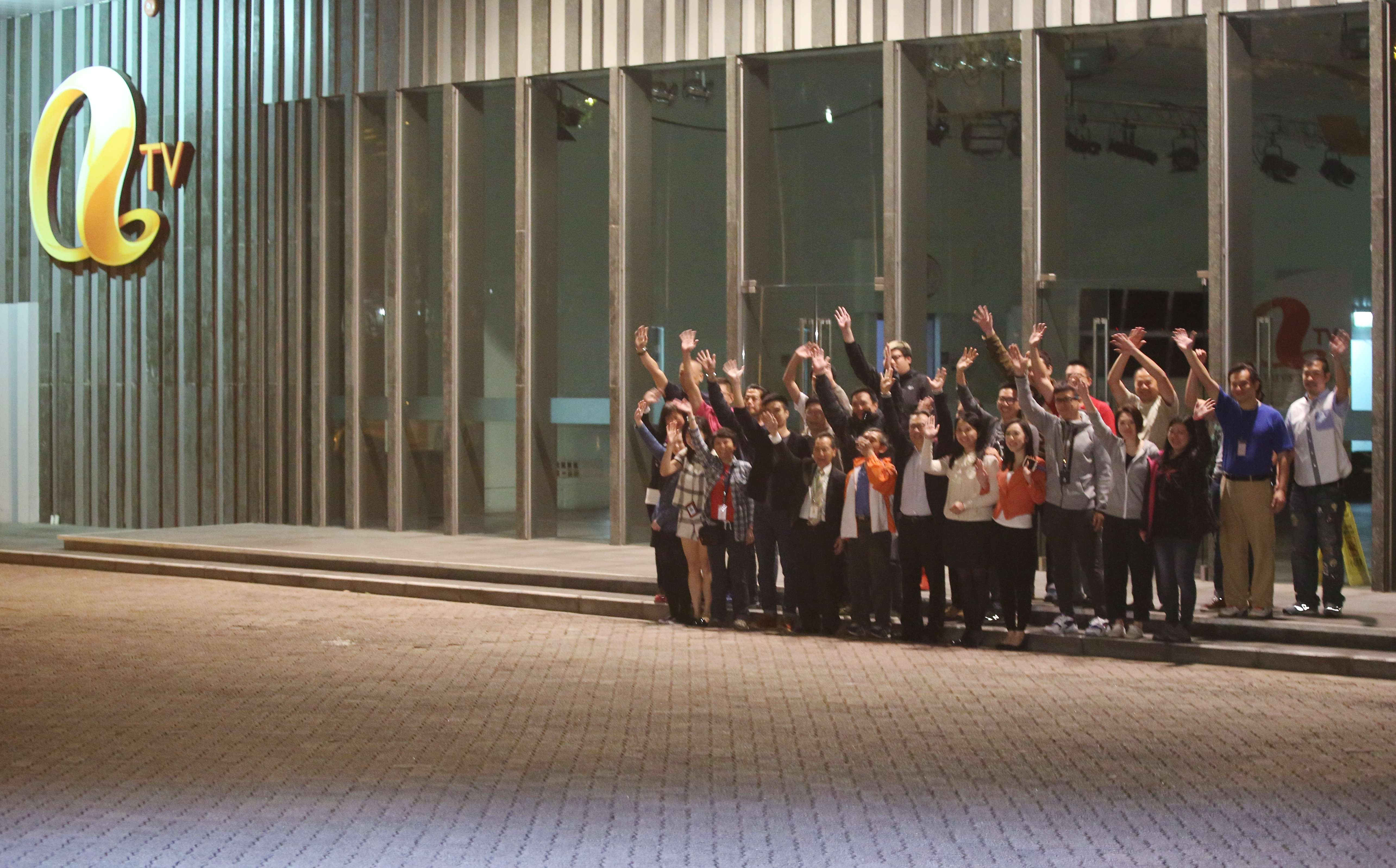 ATV staff say goodbye to media and fans after the station closed down at midnight on April 1. Photo: Edward Wong