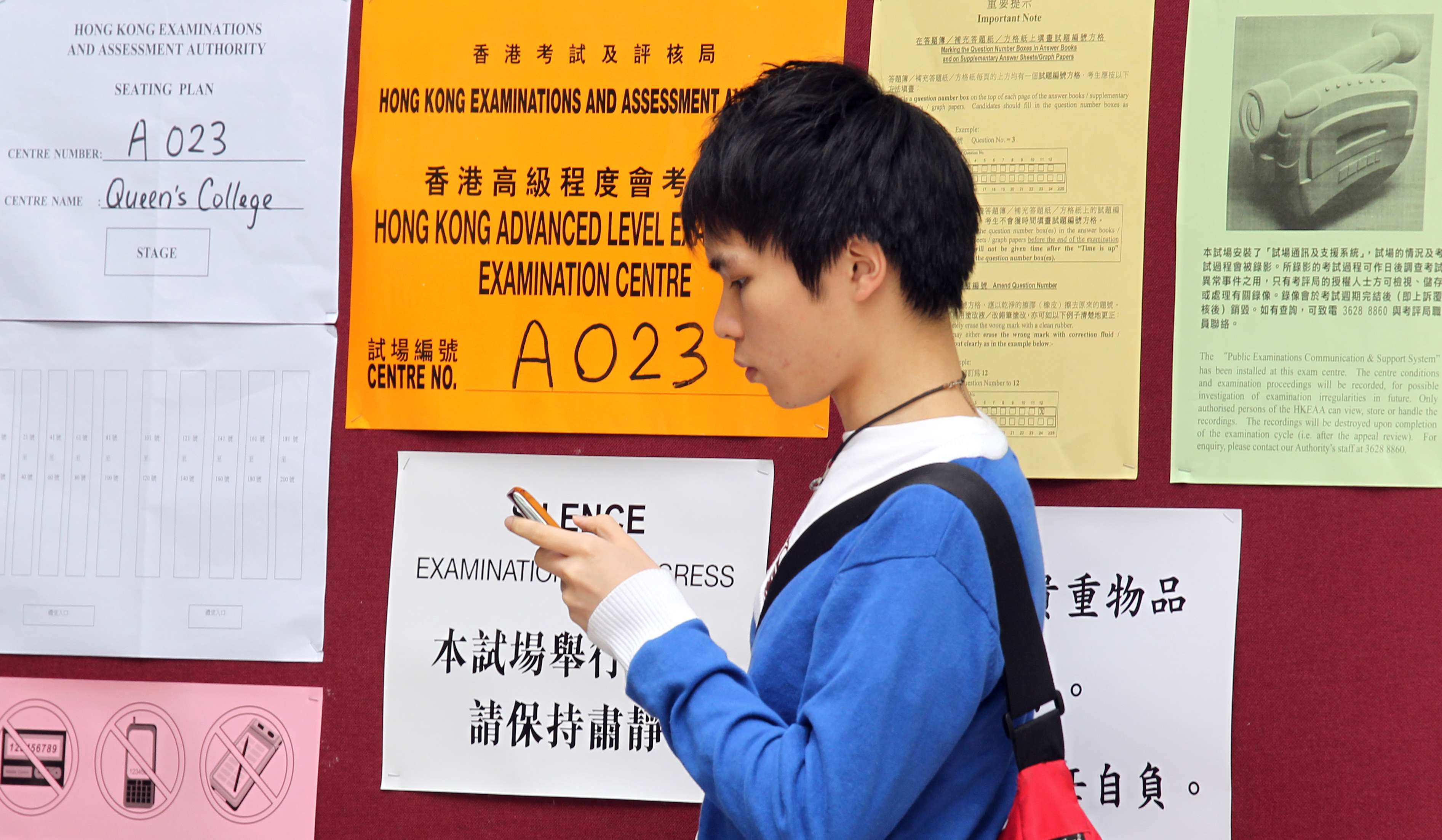 A candidate at a Hong Kong Advanced Level examination centre in Causeway Bay. Photo: Dickson Lee