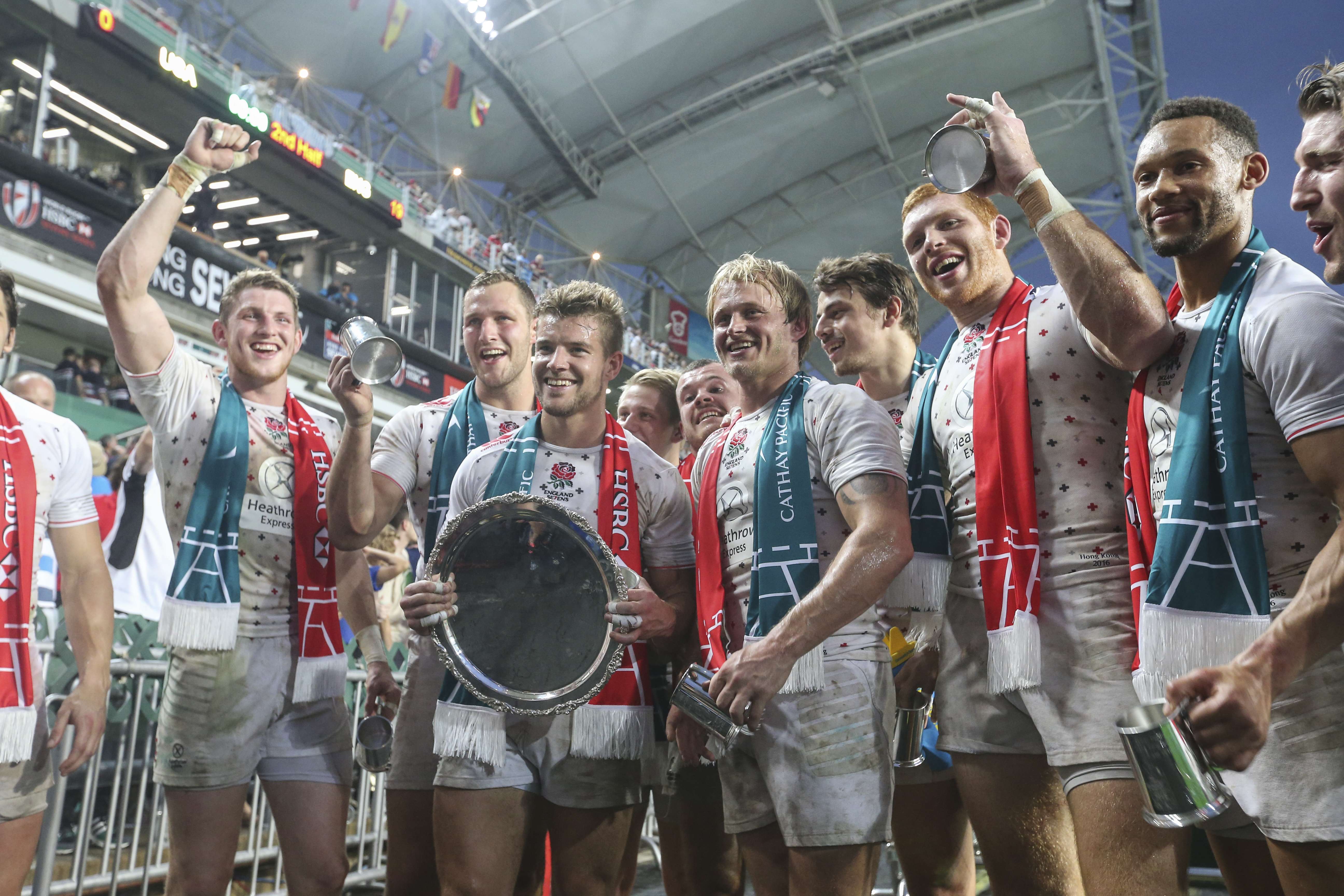 England players celebrate their Plate final victory over the USA. Photo: KY Cheng/SCMP