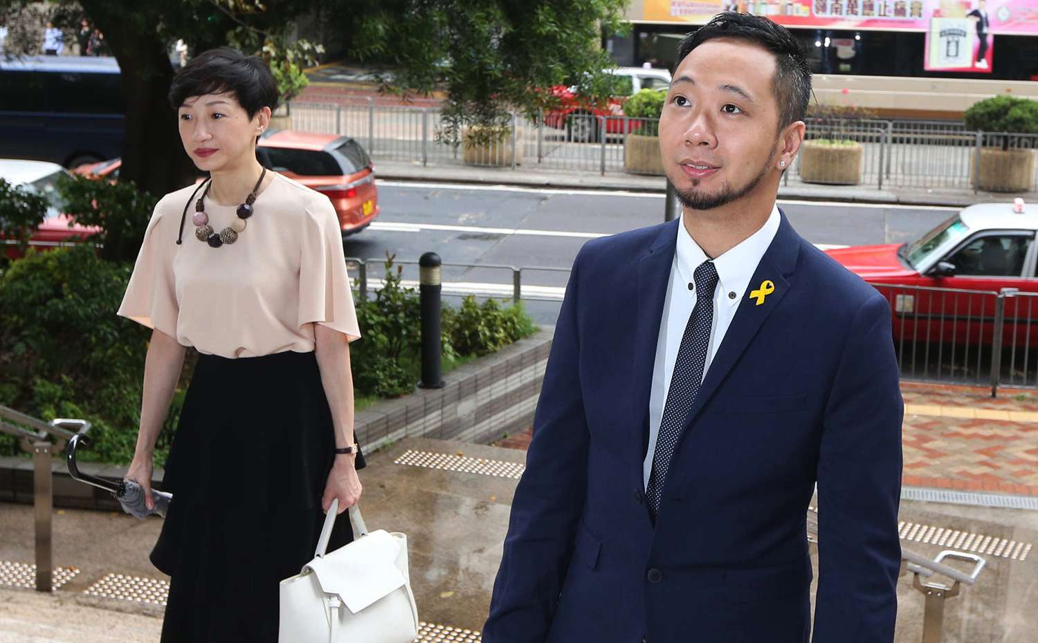 Pro-democracy activist and Occupy protester Ken Tsang arriving at Kowloon City Court on Monday. Photo: David Wong
