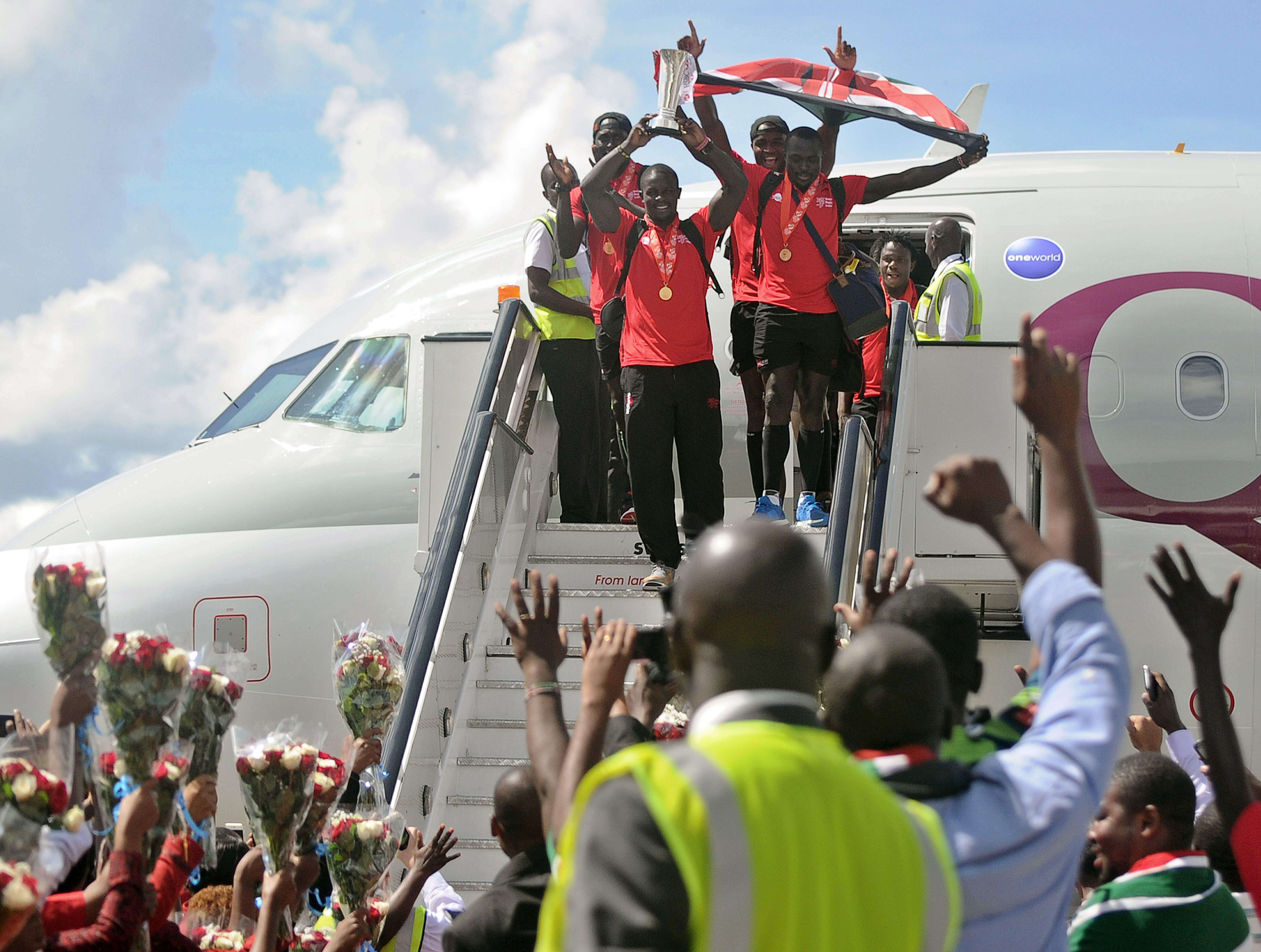 Kenya’s rugby sevens team were welcomed in Nairobi as heroes after scooping the country’s first World Series title – at the Singapore Sevens. Photo: AFP