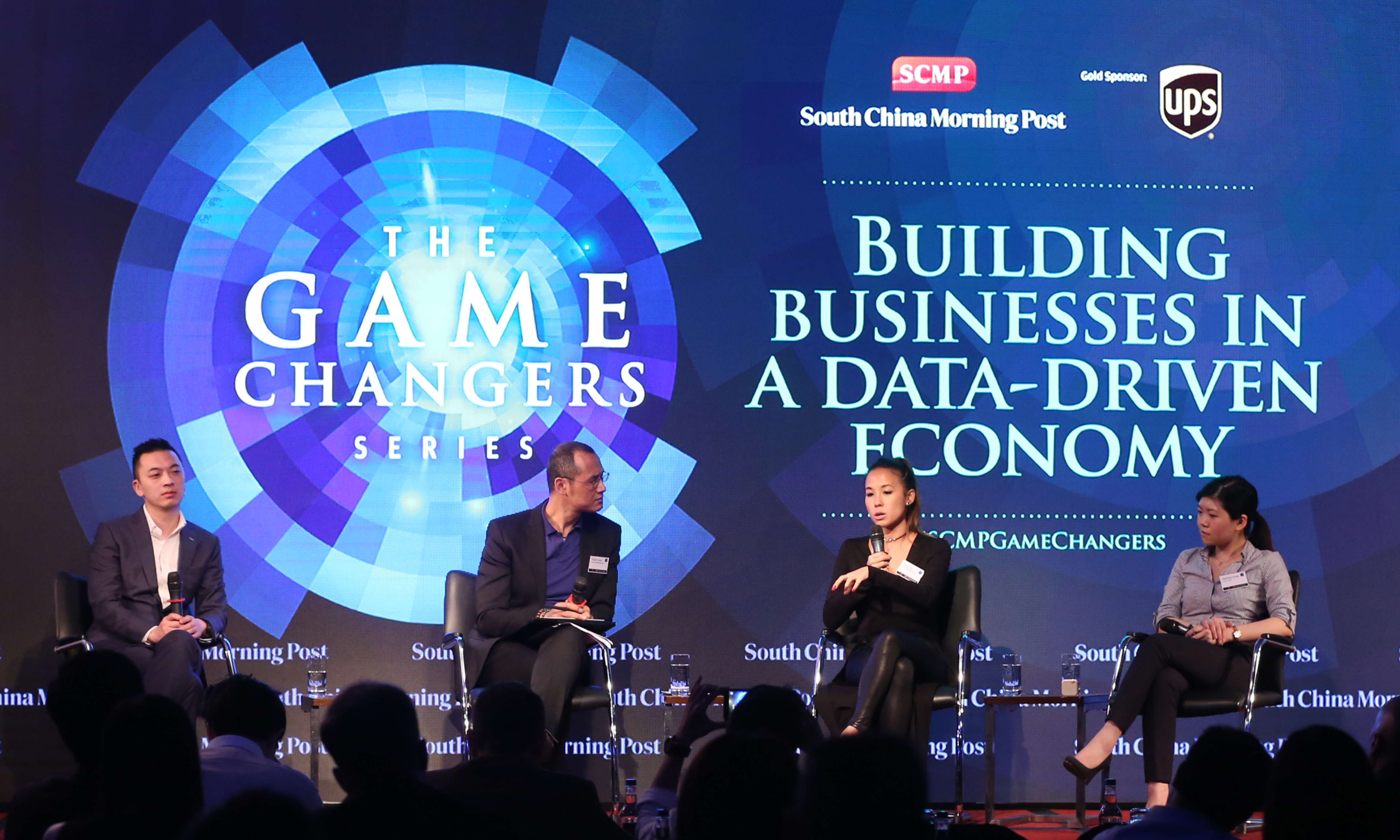 (L to R) Danny Yeung, CEO of Prenetics; Yonden Lhatoo, senior editor at the SCMP; Calista Goh, CEO/Co-founder of Anything But Salads and Stephanie Huang, marketing director of Aumeo Audio at the Game Changers Series, JW Marriott Hotel in Admiralty. Photo: SCMP