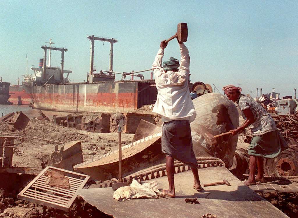 Two men at a ship-breaking yard in Chittagong in Bangladesh. A crucial section of Tahmima Anam’s brilliant new novel is set in such a place. Photo: AFP