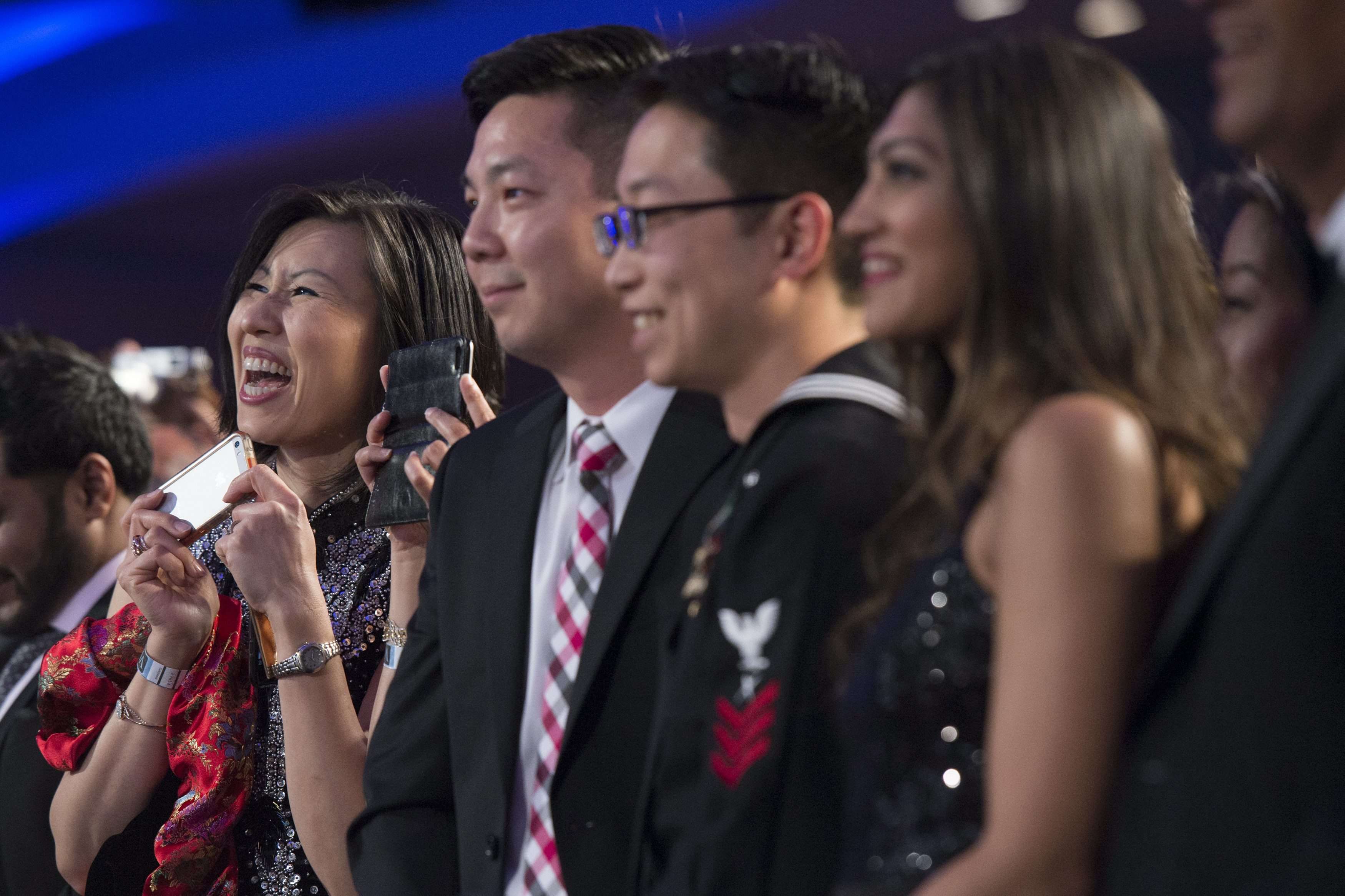 Audience members wait to shake hands with US President Barack Obama as he delivers remarks at the Asian Pacific American Institute for Congressional Studies gala in Washington on May 4. Photo: EPA