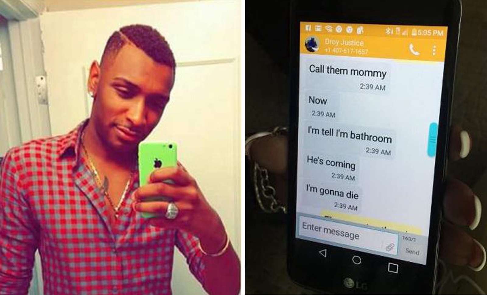 Eddie Justice exchanged a tragic series of text messages with his mother, Mina Justice, as a gunman rampaged through Pulse nightclub in Orlando, Florida. Photos: Facebook and AP