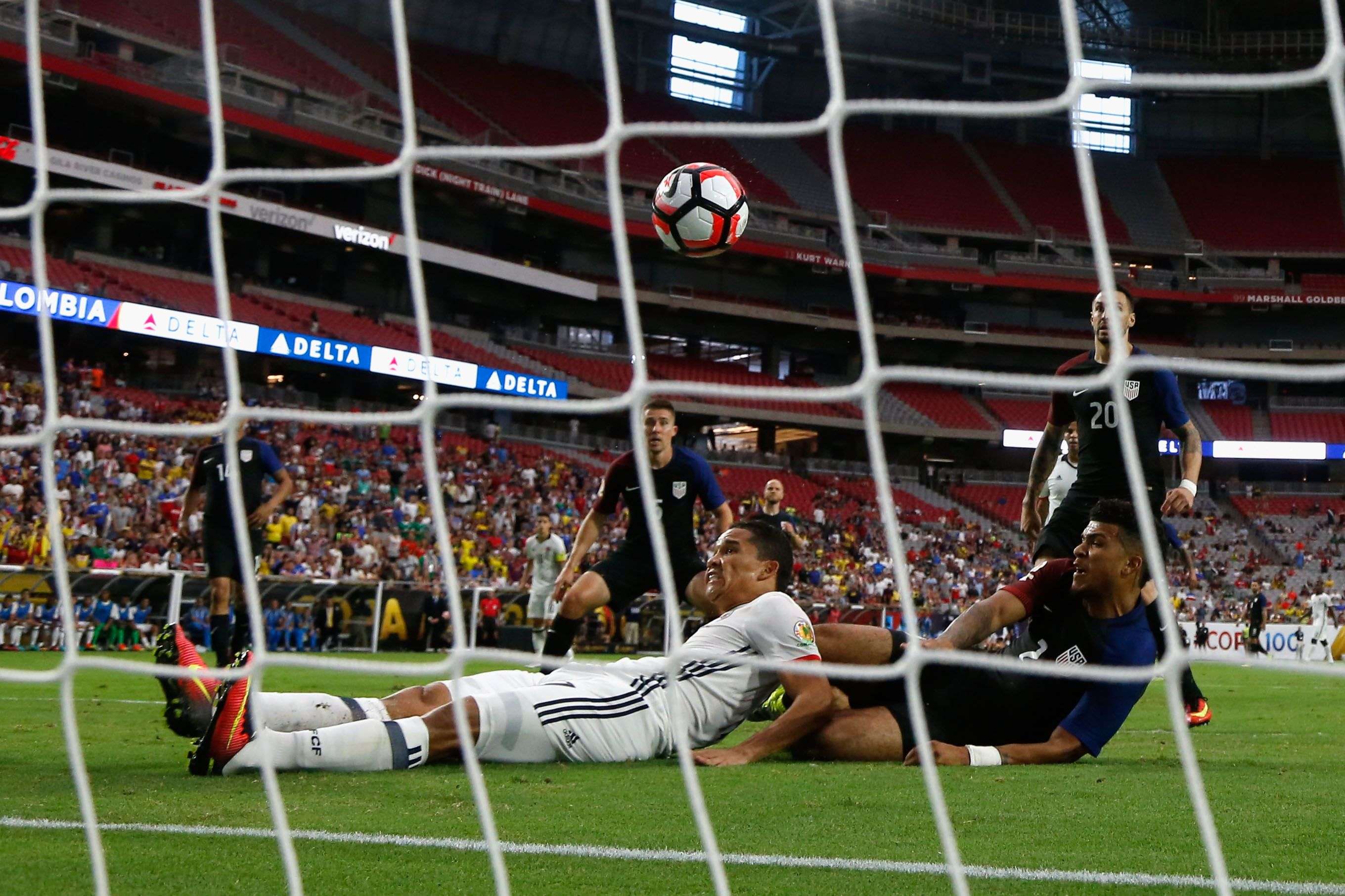 Carlos Bacca nets for Colombia as they scoop third place at the Copa America in Glendale, Arizona. Photo: AFP
