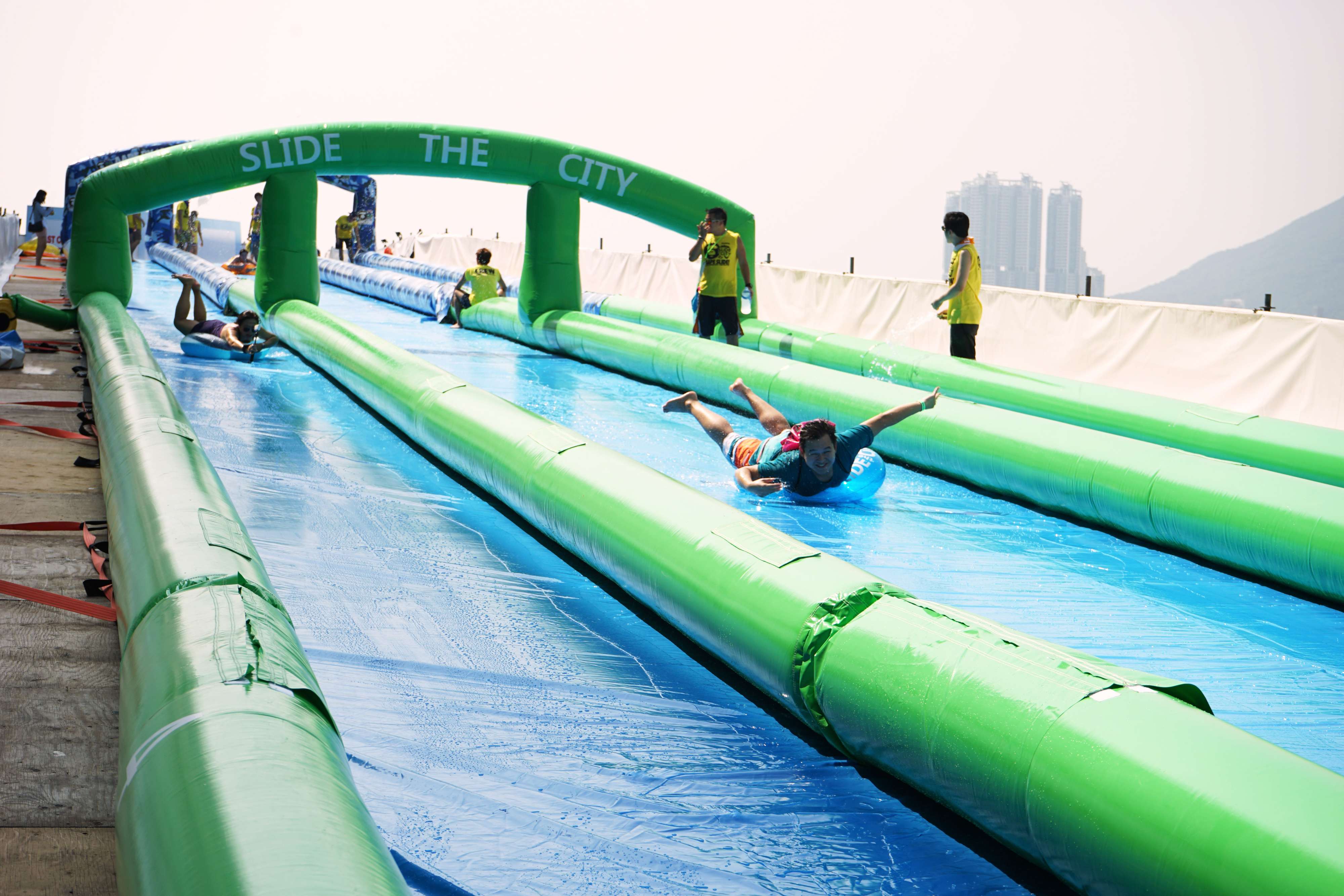 Ride the giant water slide in Central this summer.