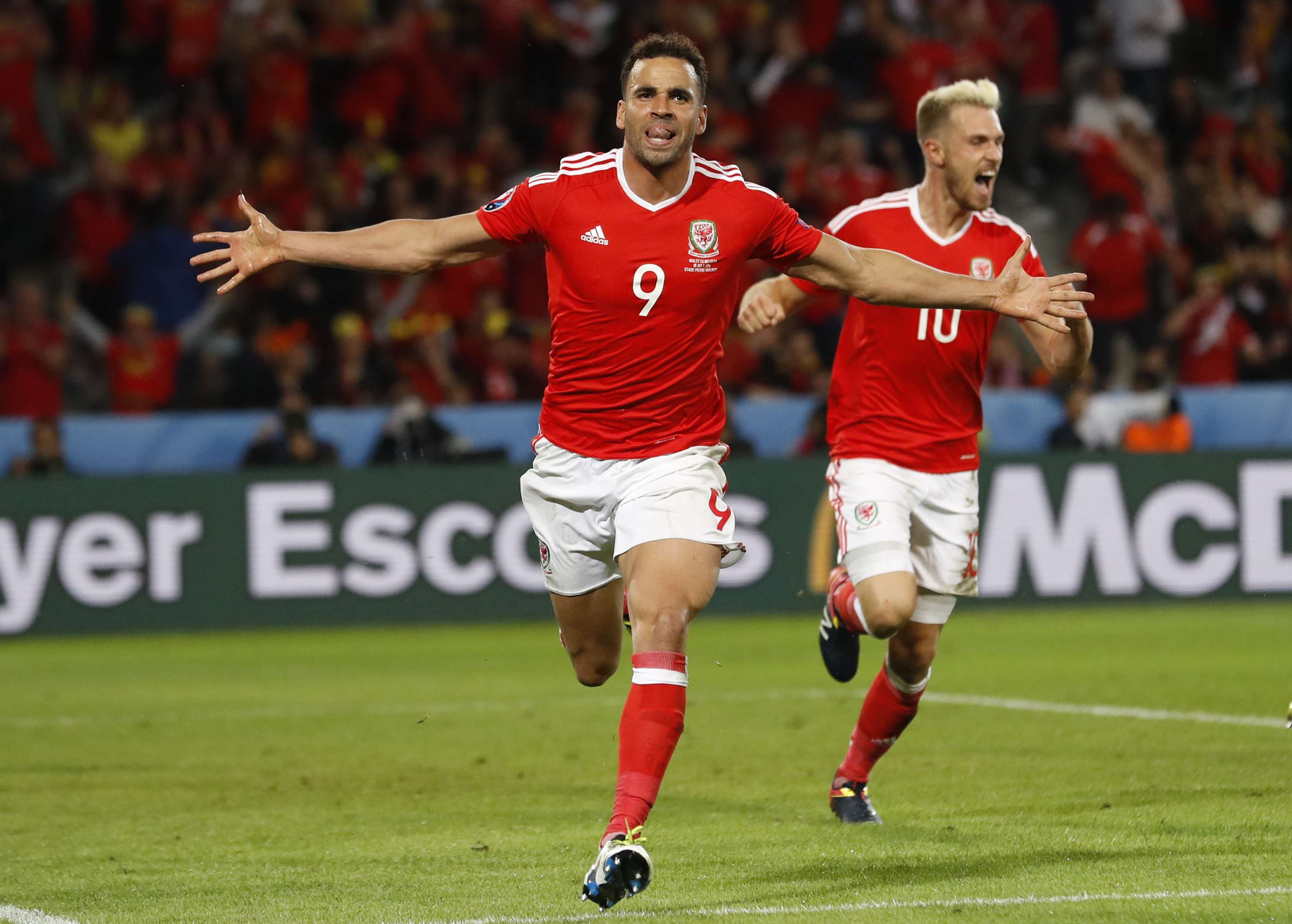 Wales Hal Robson-Kanu celebrates after scoring their second goal. Photo: Reuters