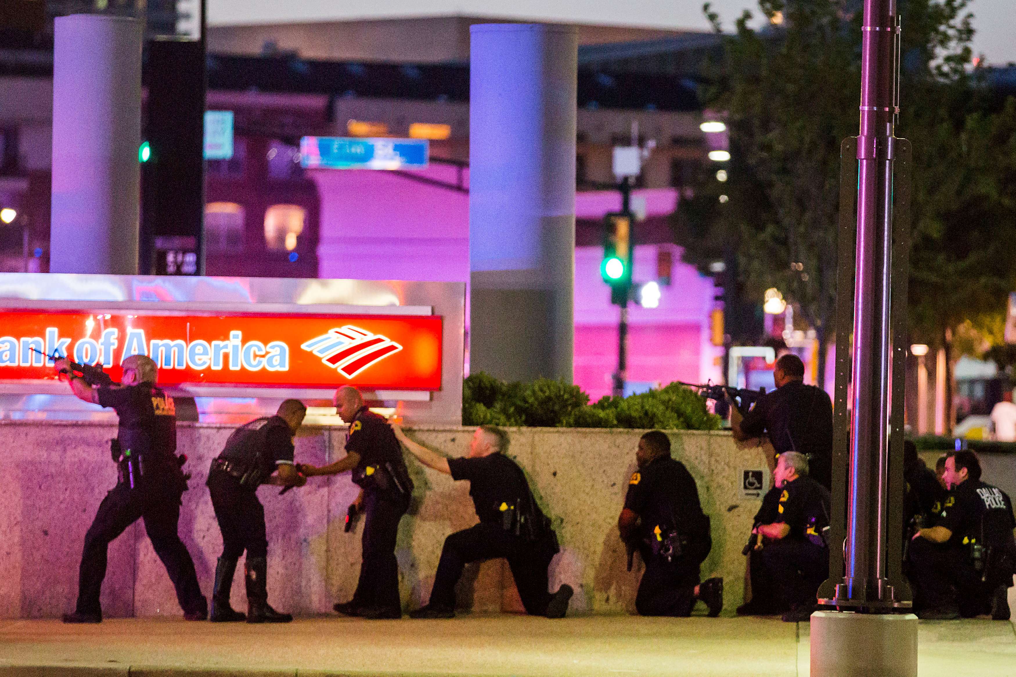 Dallas Police respond after shots were fired at a Black Lives Matter rally in downtown Dallas. Photo: Reuters