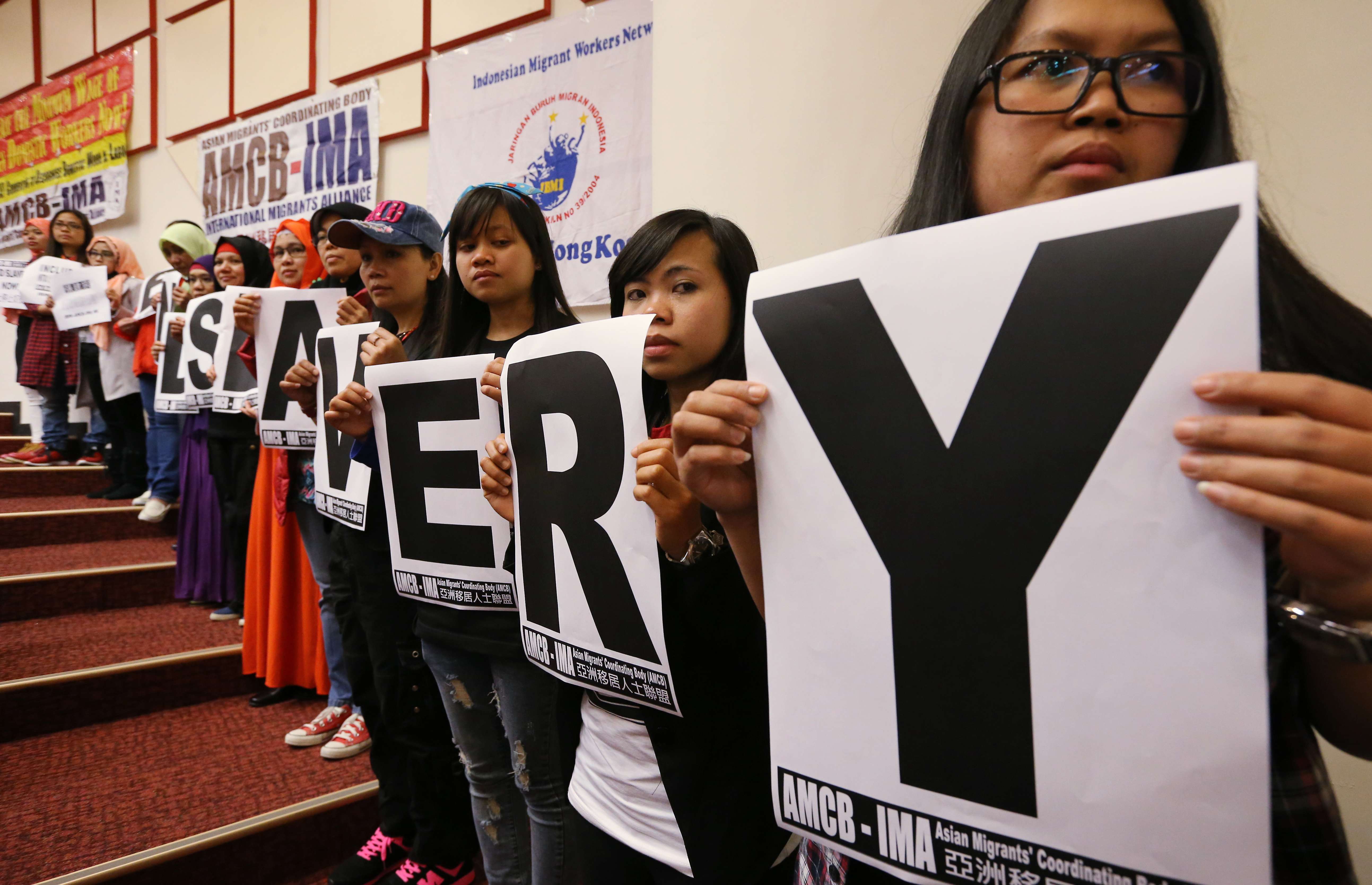 The group Asian Migrants' Coordinating Body led a protest earlier this year against modern-day slavery in Hong Kong. Photo: Felix Wong