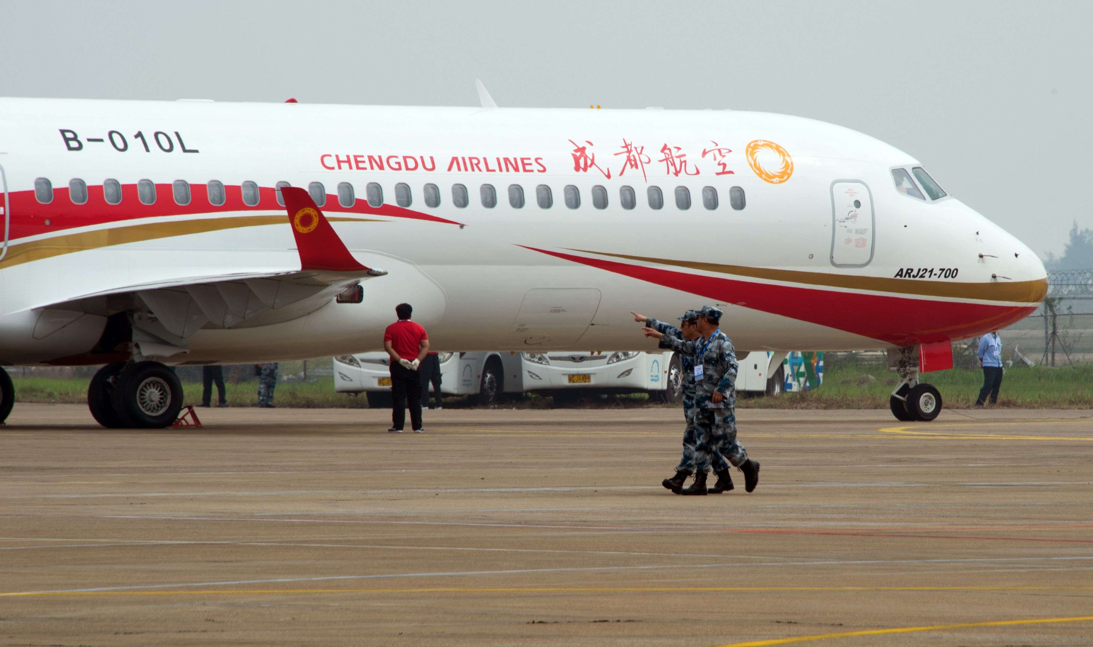 An ARJ21-700 in the livery of Chengdu Airlines, its launch customer. Photo: Johannes Eisele, AFP.