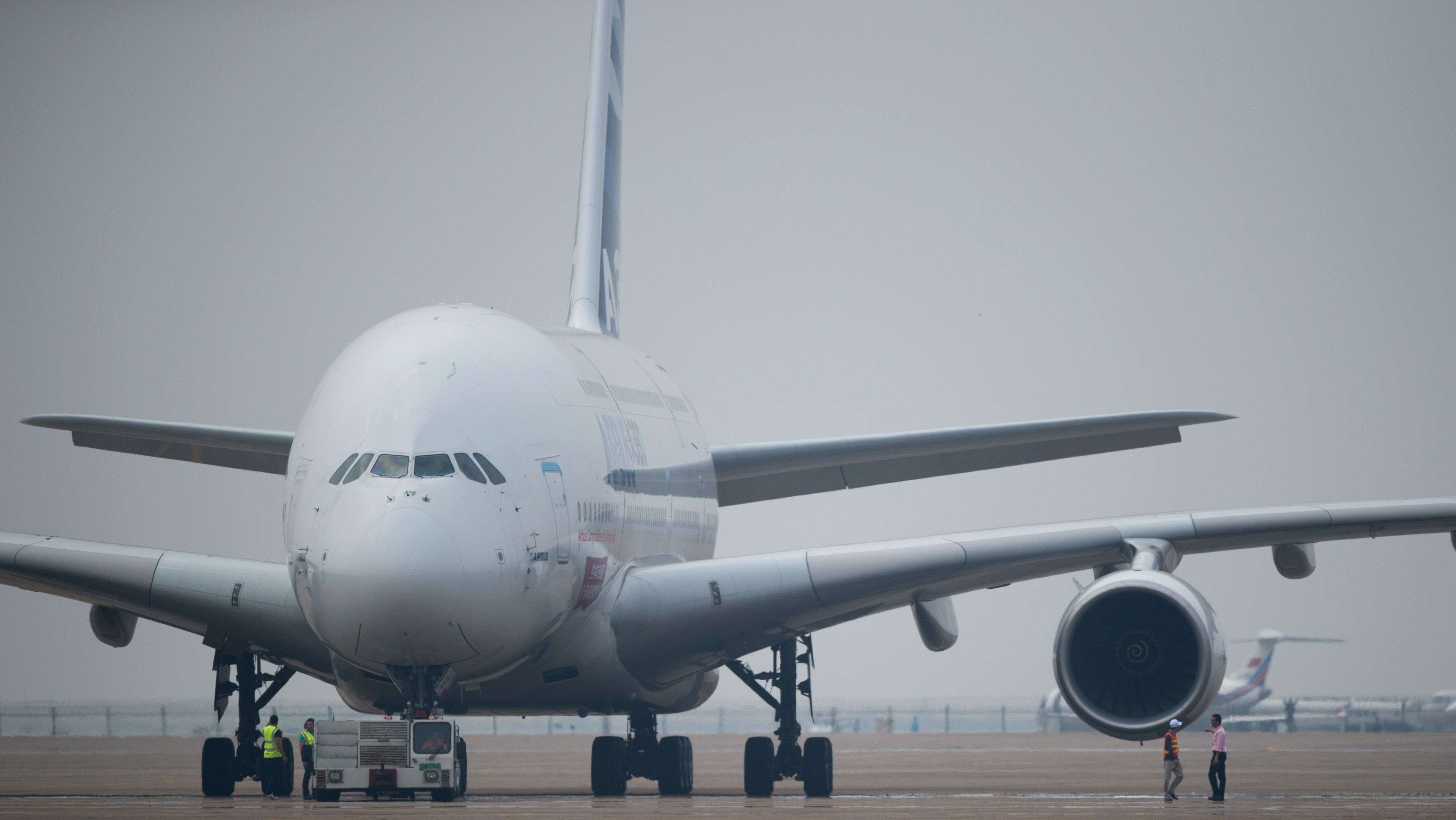 An Airbus A380 plane on the tarmac before taking off at the Zhuhai Airshow in 2014. Photo: AFP