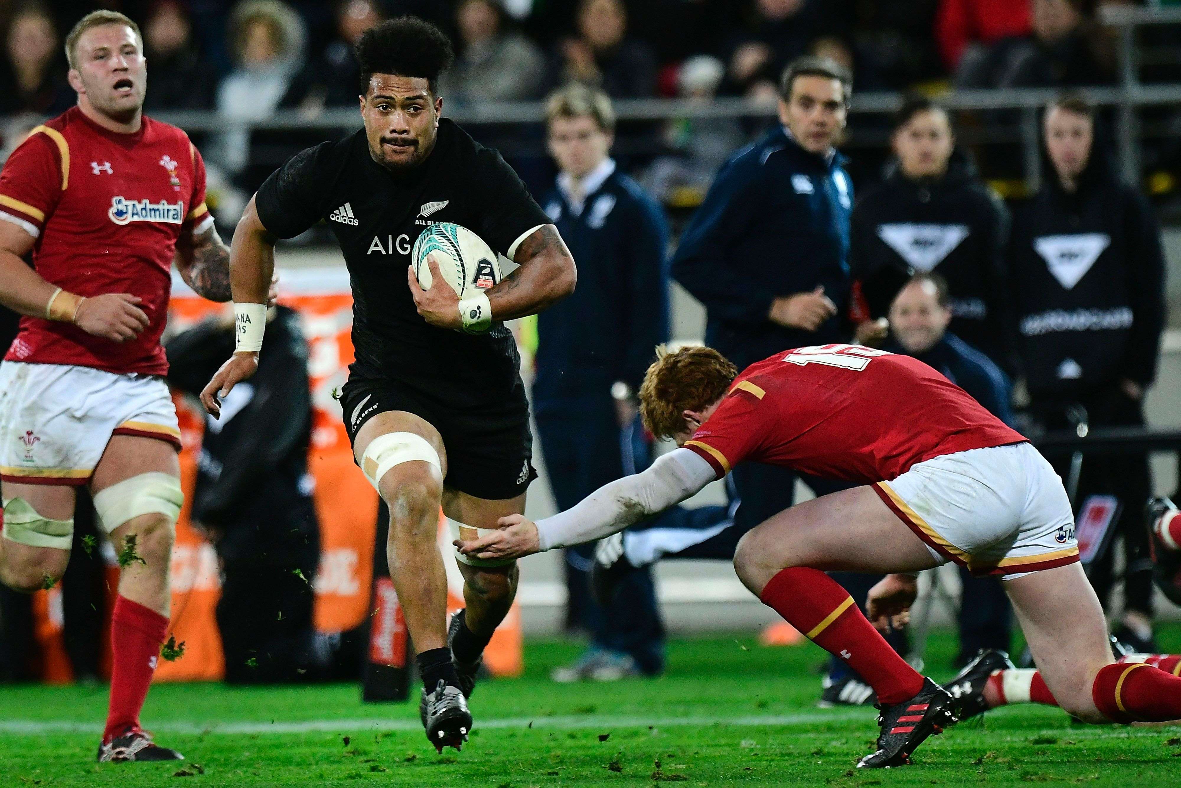 New Zealand's Ardie Savea runs through a tackle by Wales’ Matt Morgan during their test match in Wellington last month. Photo: AFP