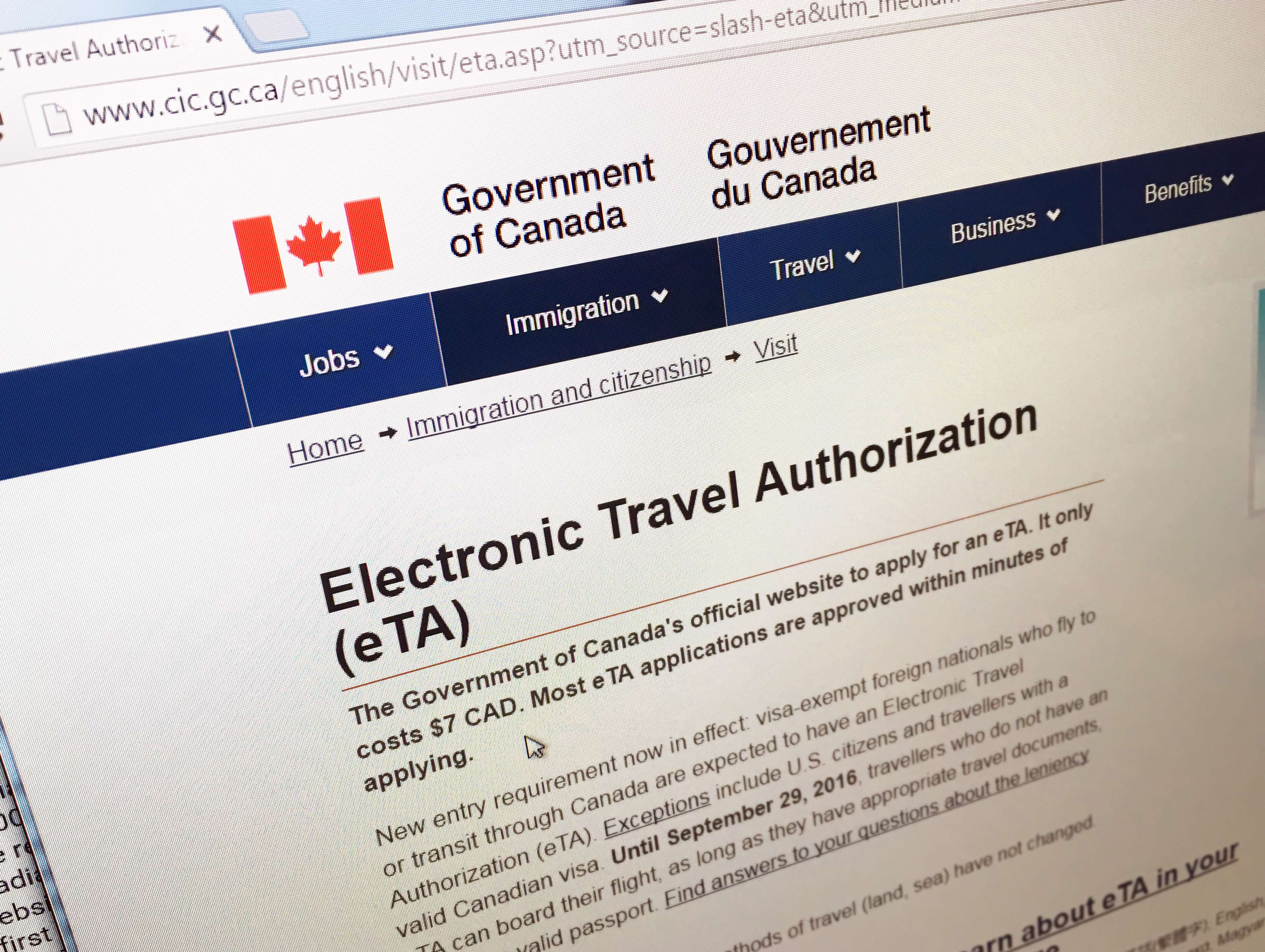 The official website for applying for Electronic Travel Authorisation is Canada.ca. Photo: SCMP Pictures