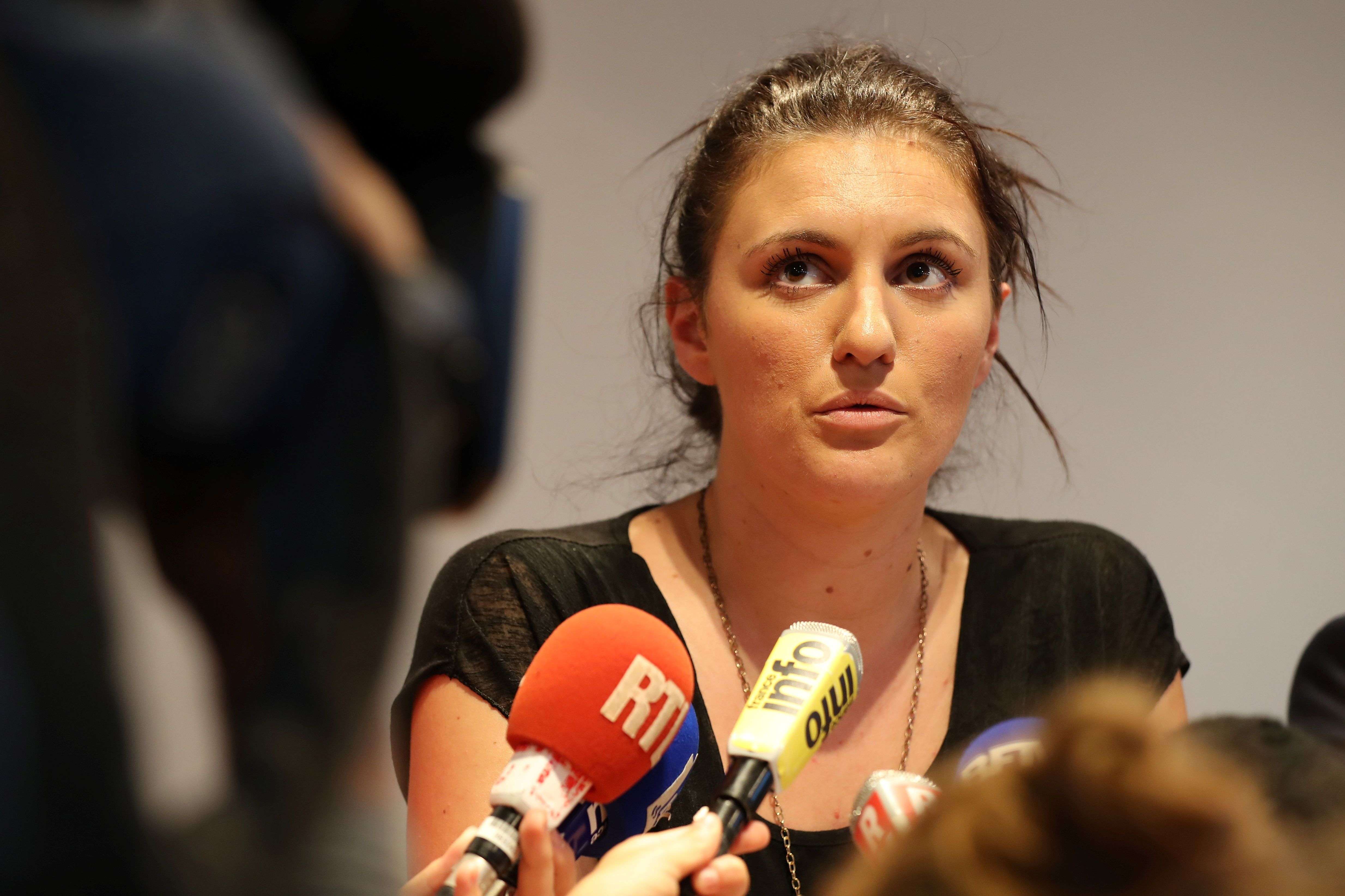 French policewoman Sandra Bertin gives a press conference on Sunday in Nice, accusing the French interior ministry of pressuring her to change her report on security on the night of the Bastille Day truck attack. Photo: AFP